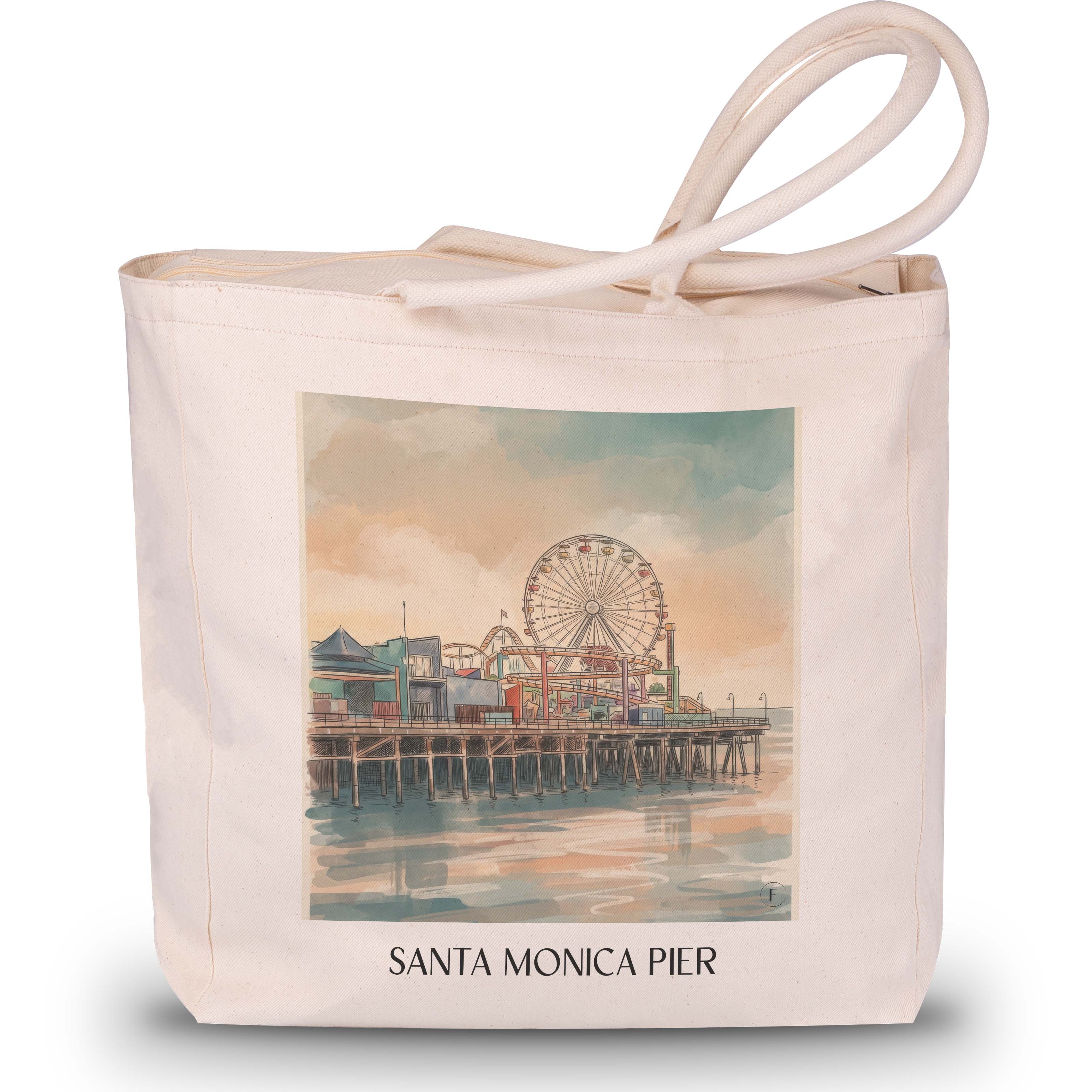 Santa Monica Pier Shopping Tasche - Californien - USA Tote Bag - Einkaufstasche im Aquarell Stil - favplace
