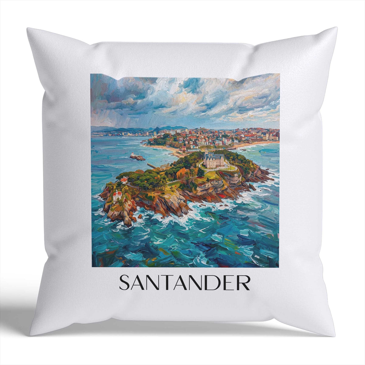 Santander Kissenhülle - Zierkissen Bezug - Spanien - Spanien Kissen bzw. Kissenbezug im Ölgemälde Stil - favplace