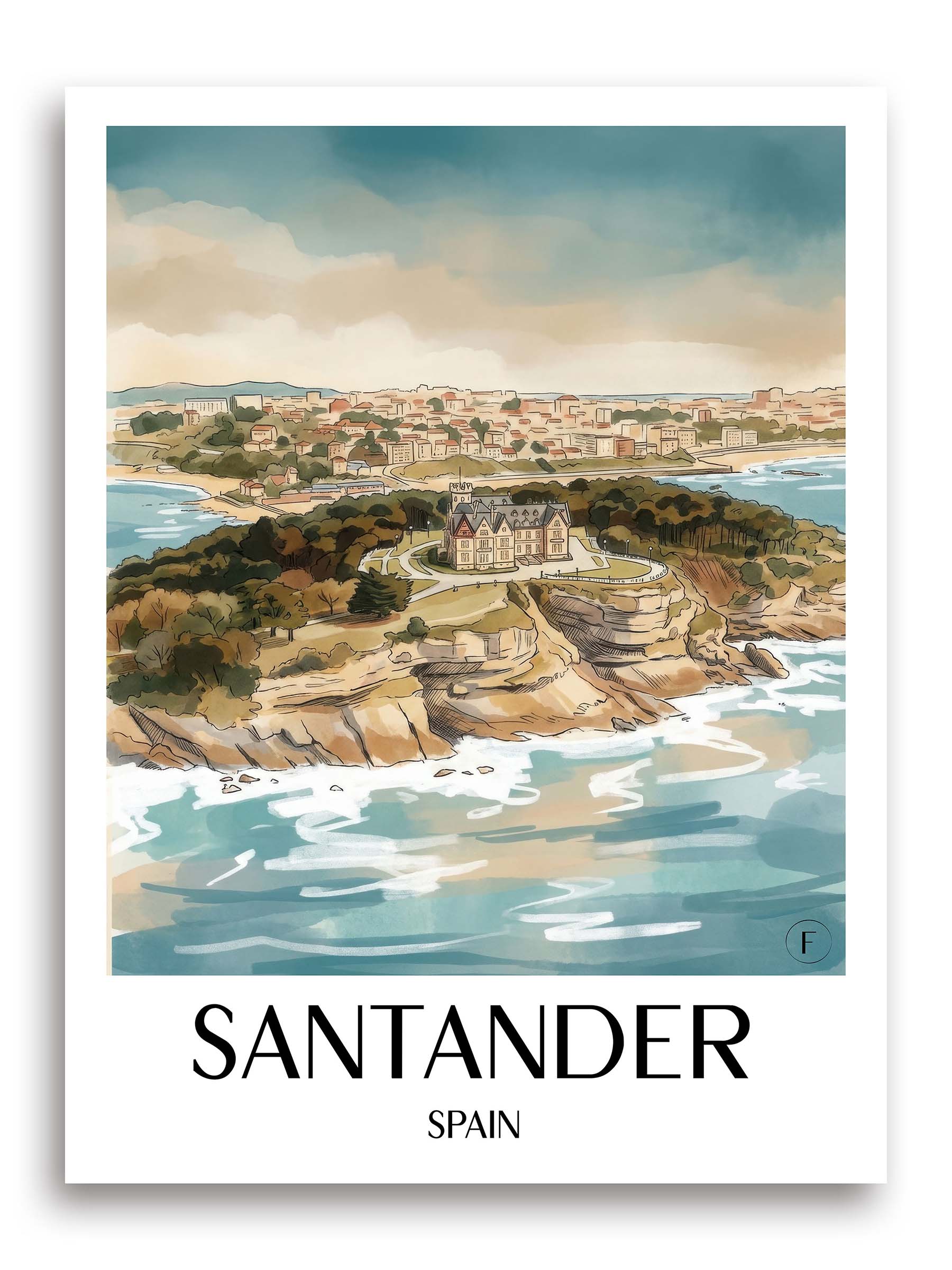 Santander Poster - Spanien - Spanien Kunstdruck - Aquarell von A4 bis A1 - favplace