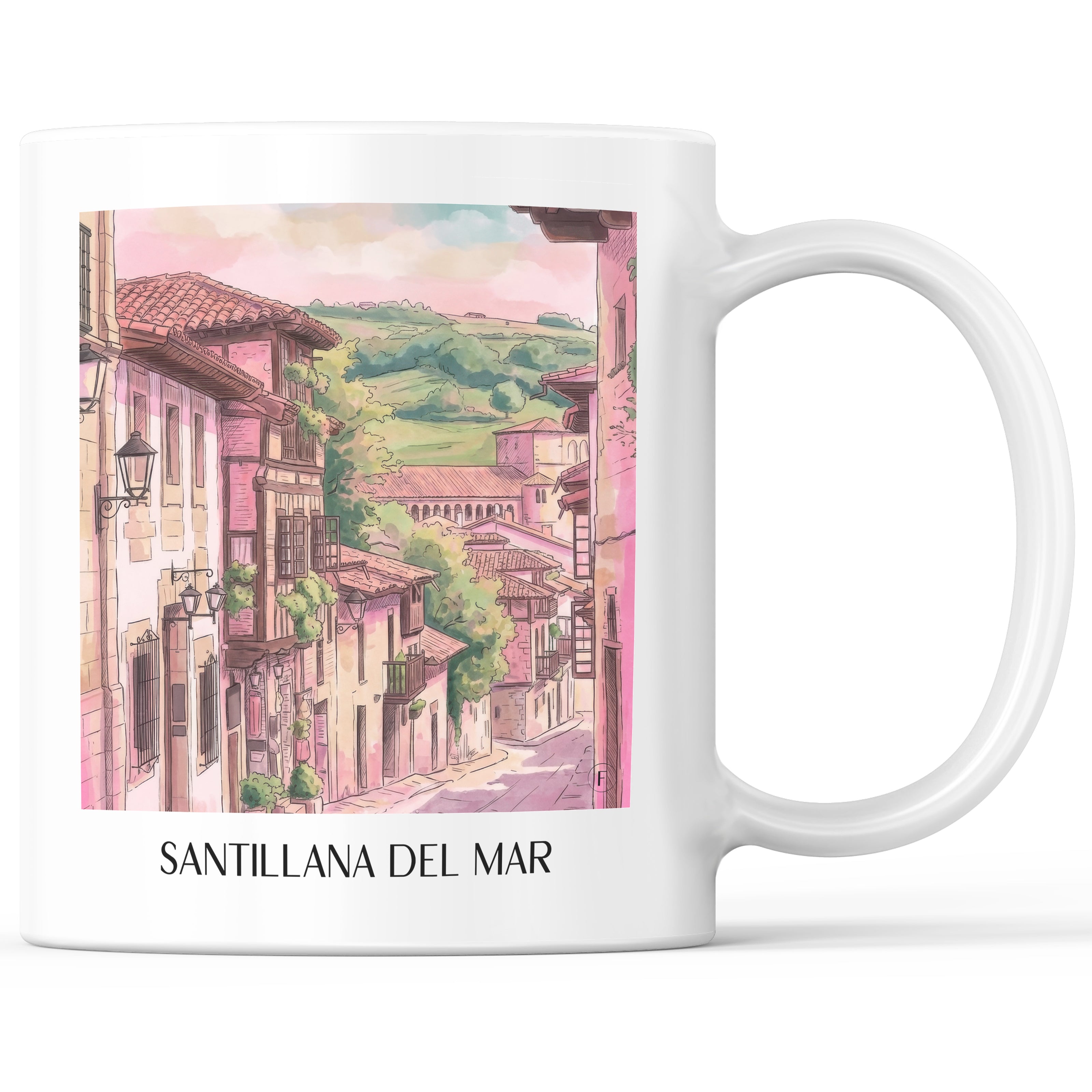 Santillana del Mar Kaffeebecher - Spanien - Spanien Becher - Kaffeetasse im Aquarell Pink Stil - favplace