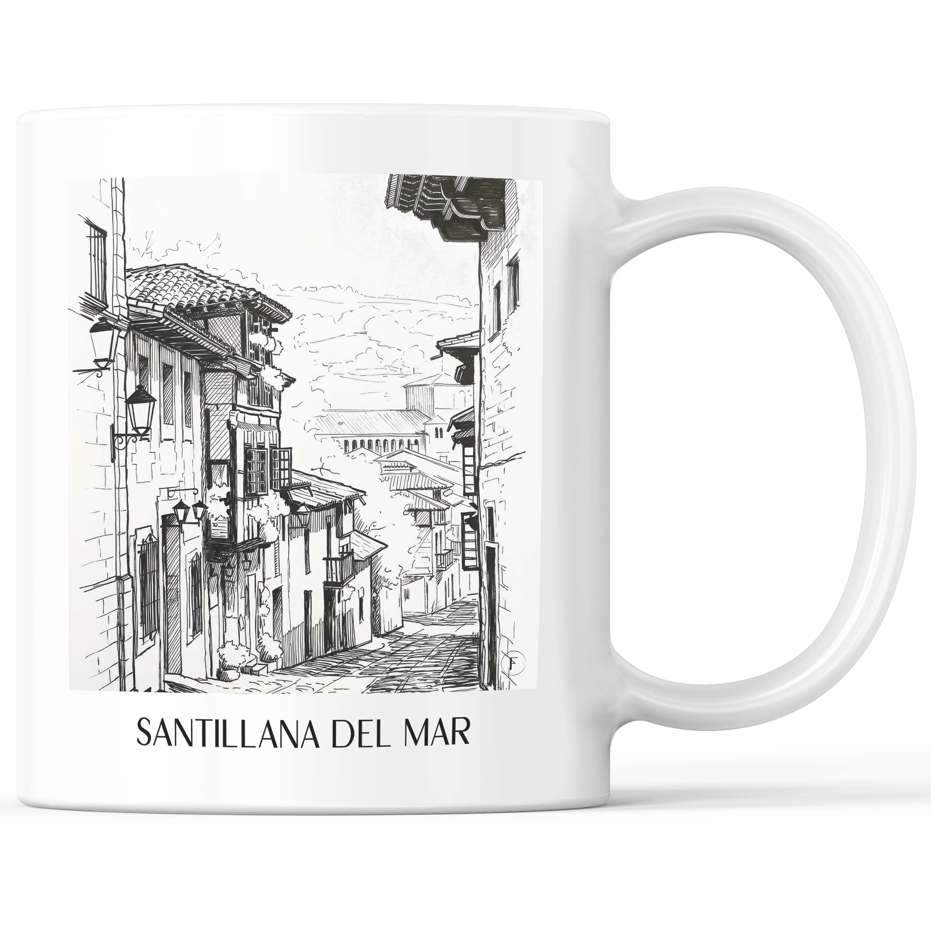 Santillana del Mar Kaffeebecher - Spanien - Spanien Becher - Kaffeetasse im Skizze Stil - favplace
