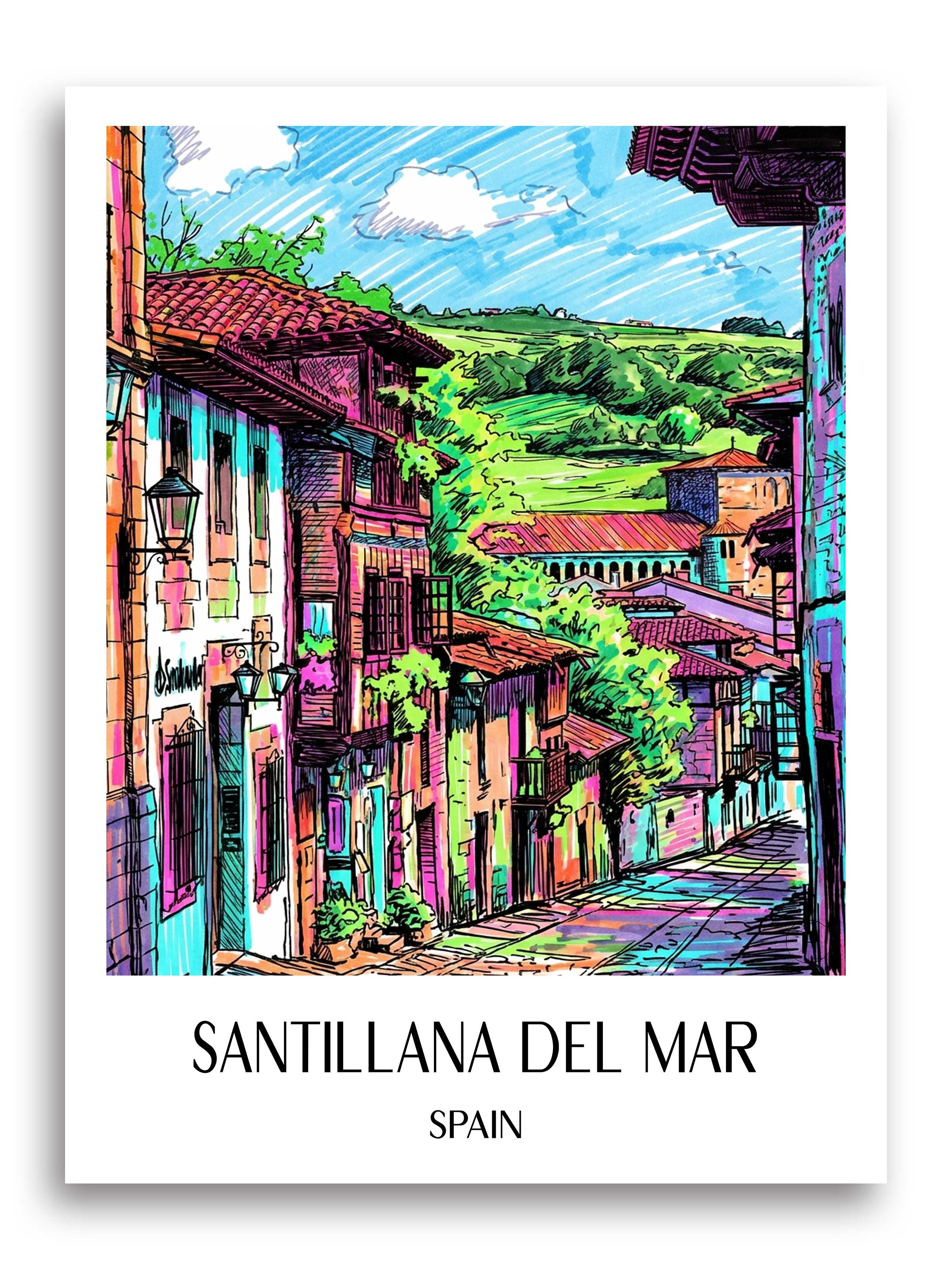 Santillana del Mar Poster - Spanien - Spanien Kunstdruck - Tag Graffiti von A4 bis A1 - favplace