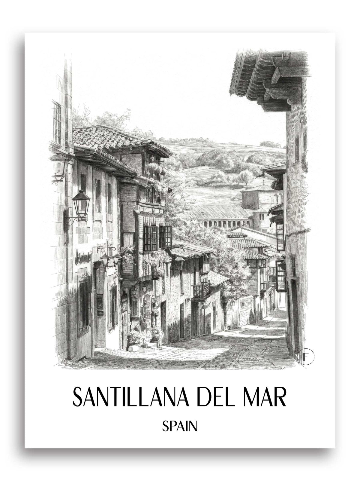 Santillana del Mar Poster - Spanien - Spanien Kunstdruck - Zeichnung von A4 bis A1 - favplace