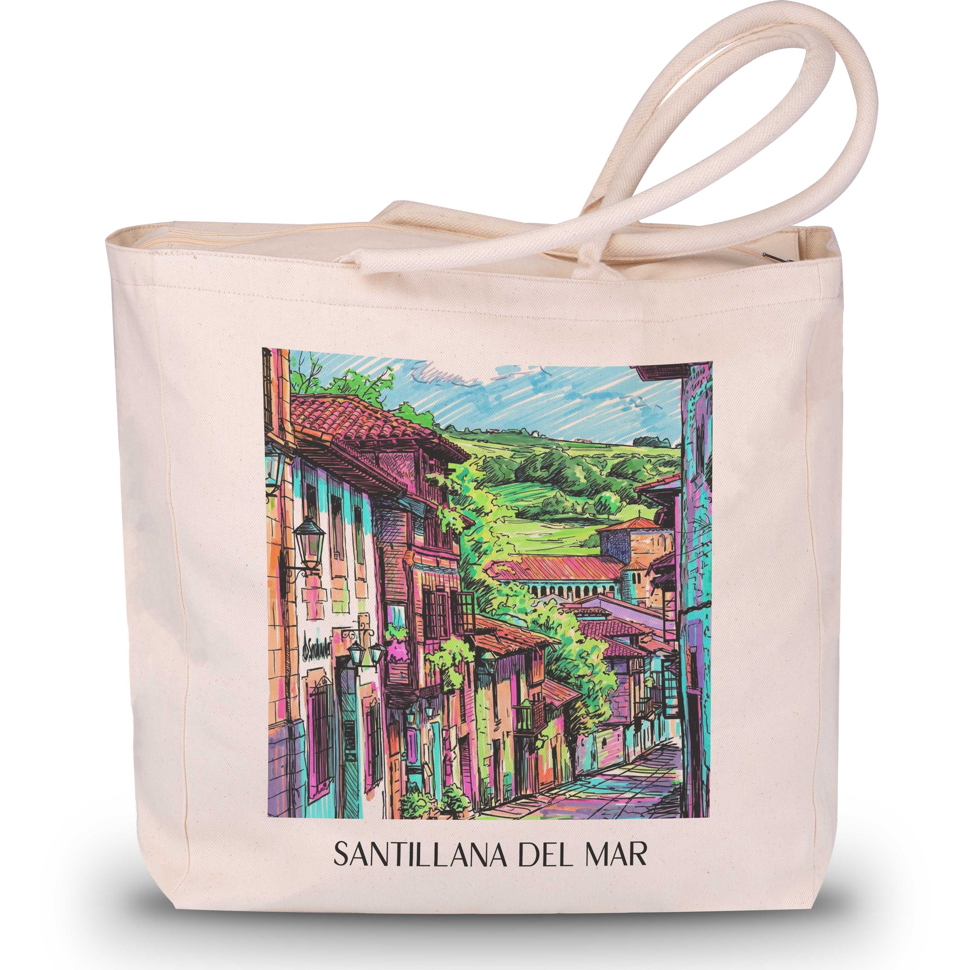 Santillana del Mar Shopping Tasche - Spanien - Spanien Tote Bag - Einkaufstasche im Tag Graffiti Stil - favplace
