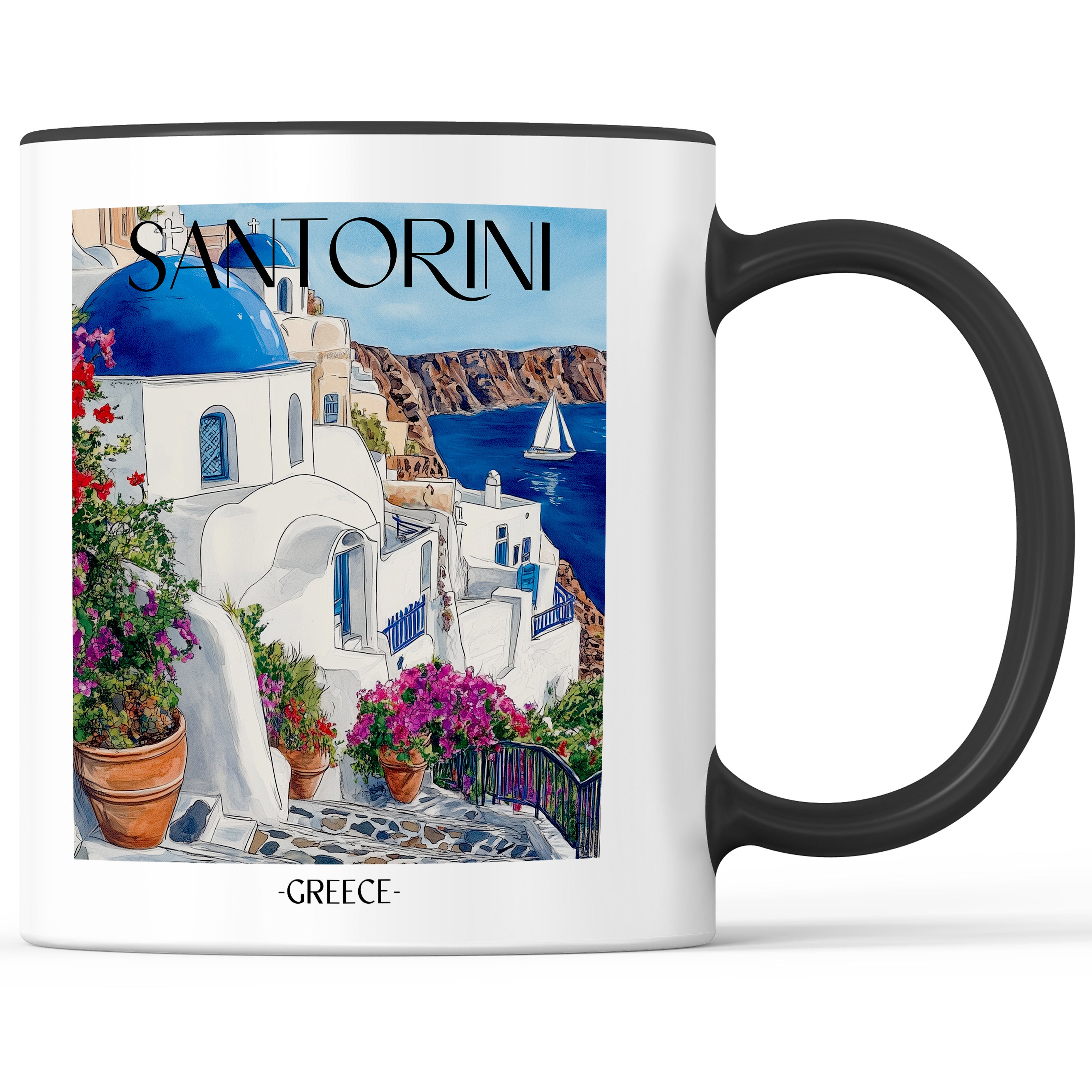 Santorin - Griechenland Becher - Kaffeetasse im Aquarell Stil - favplace