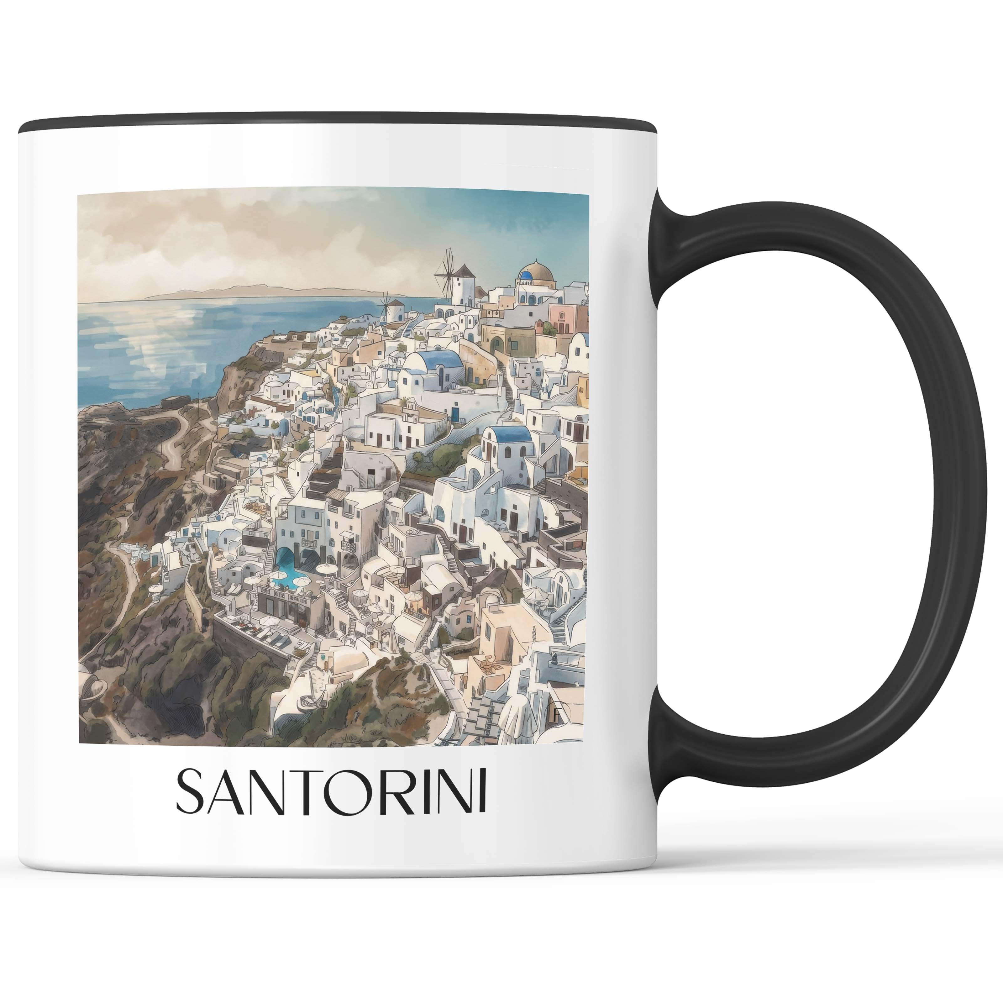 Santorin - Griechenland Becher - Kaffeetasse im Aquarell Stil - favplace