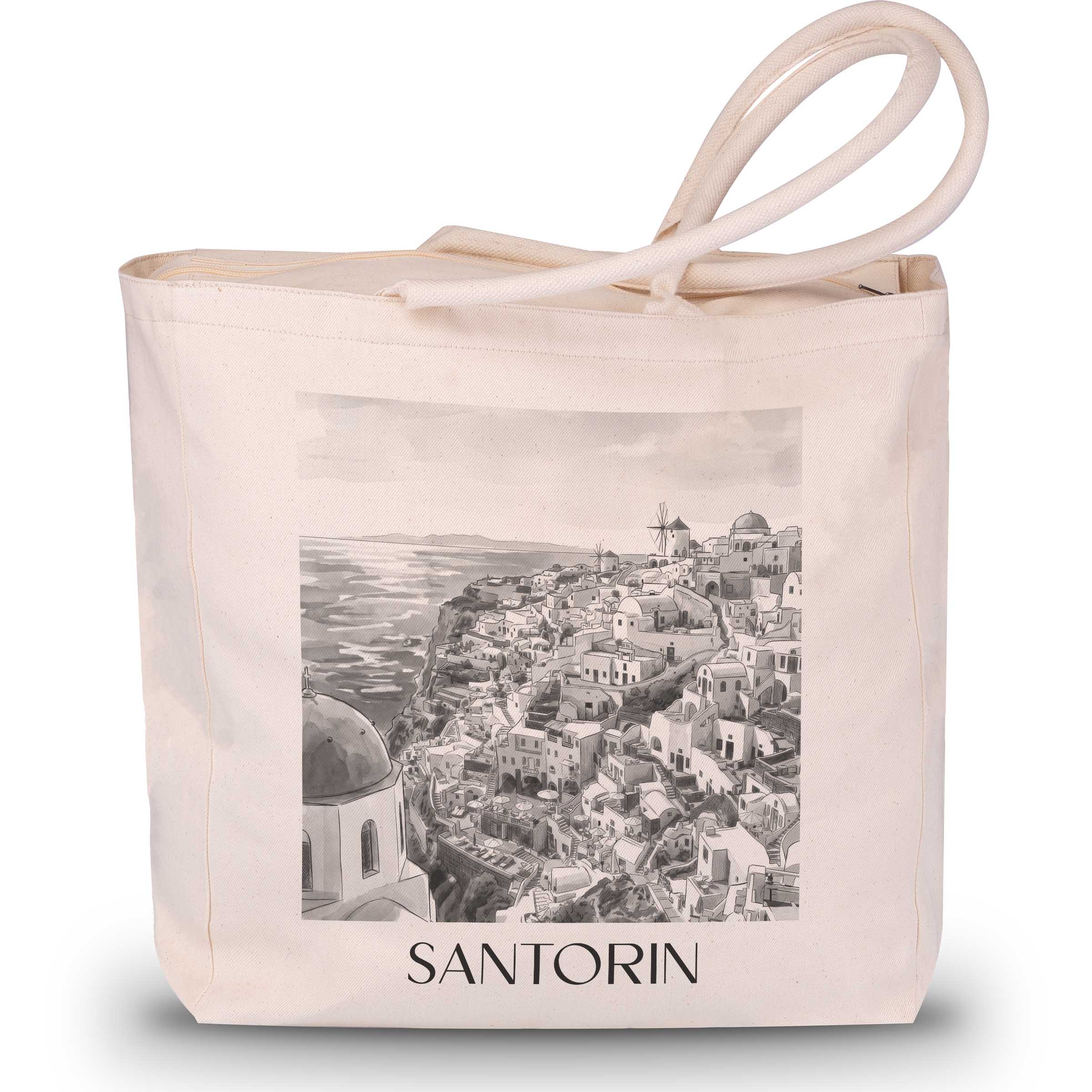 santorin-griechenland-einkaufstasche-aquarell-schwarz-weiss