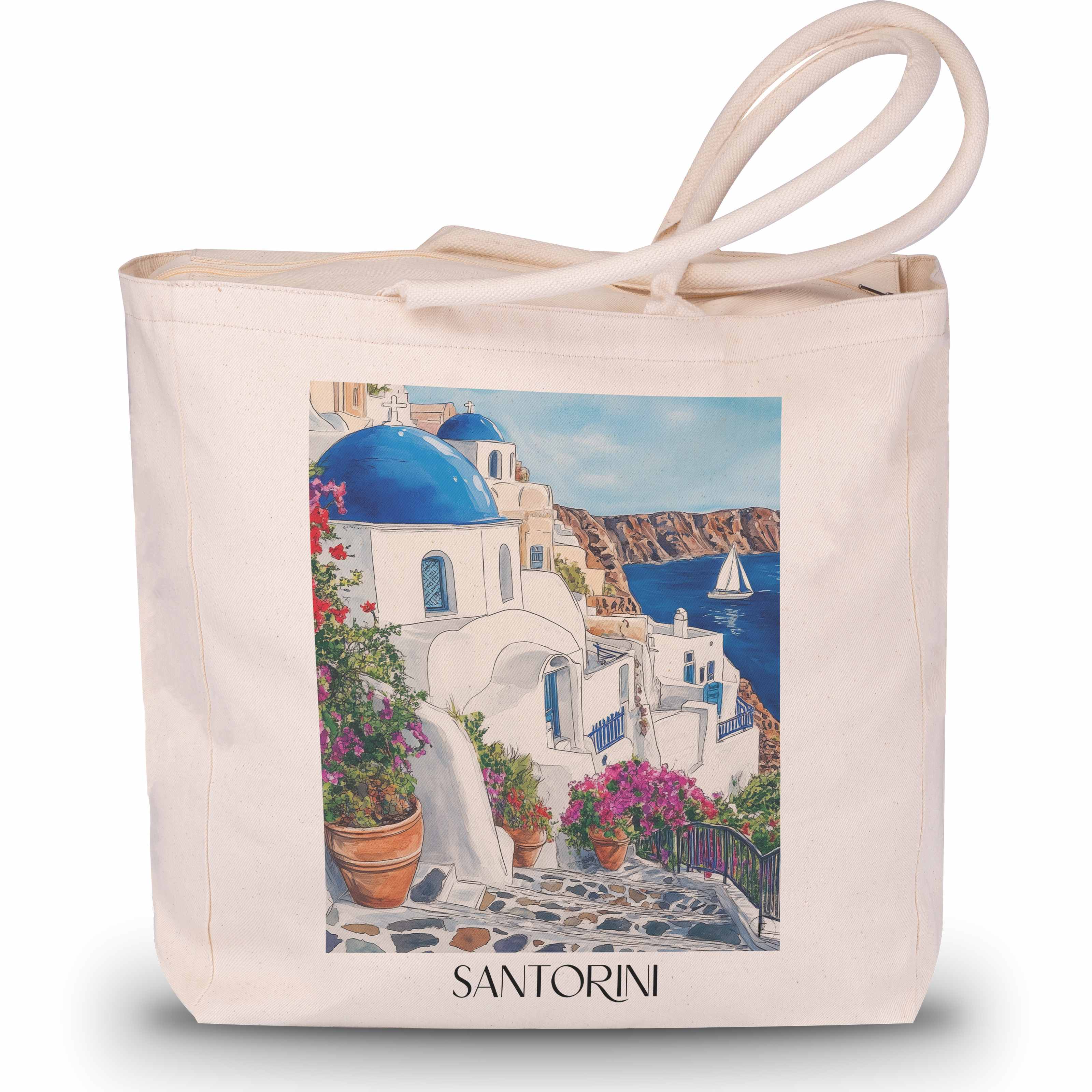 Santorin - Griechenland Tote Bag - Einkaufstasche im Aquarell Stil - favplace