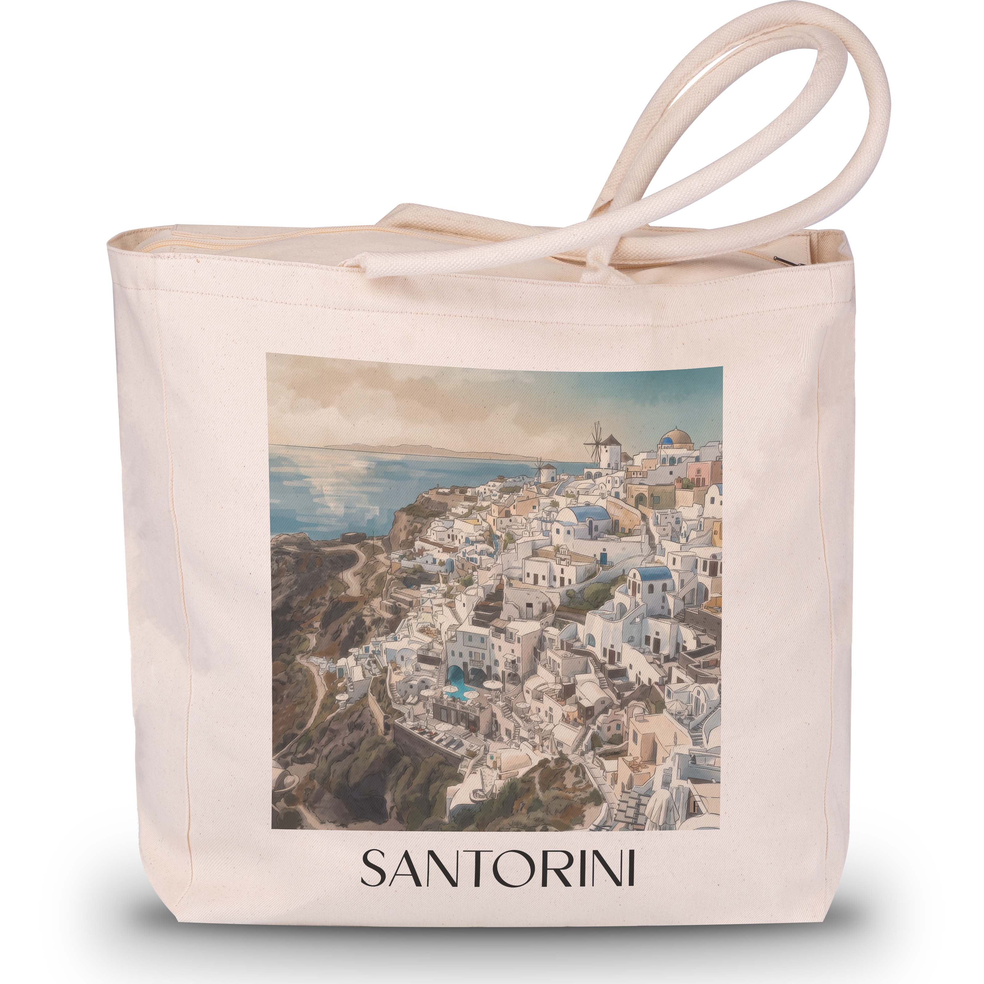 Santorin - Griechenland Tote Bag - Einkaufstasche im Aquarell Stil - favplace