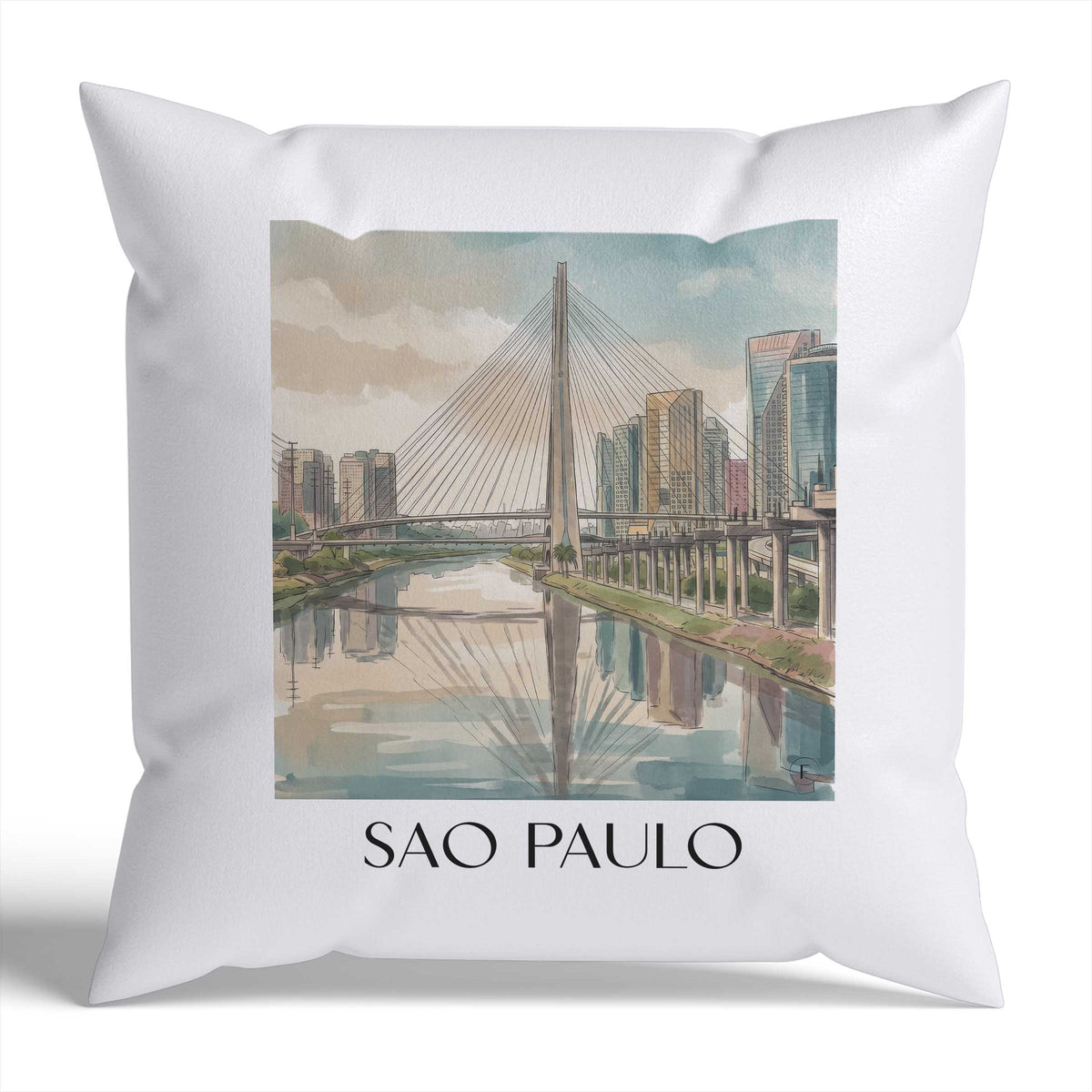Sao Paulo Kissenhülle - Zierkissen Bezug - Brasilien - Brasilien Kissen bzw. Kissenbezug im Aquarell Stil - favplace