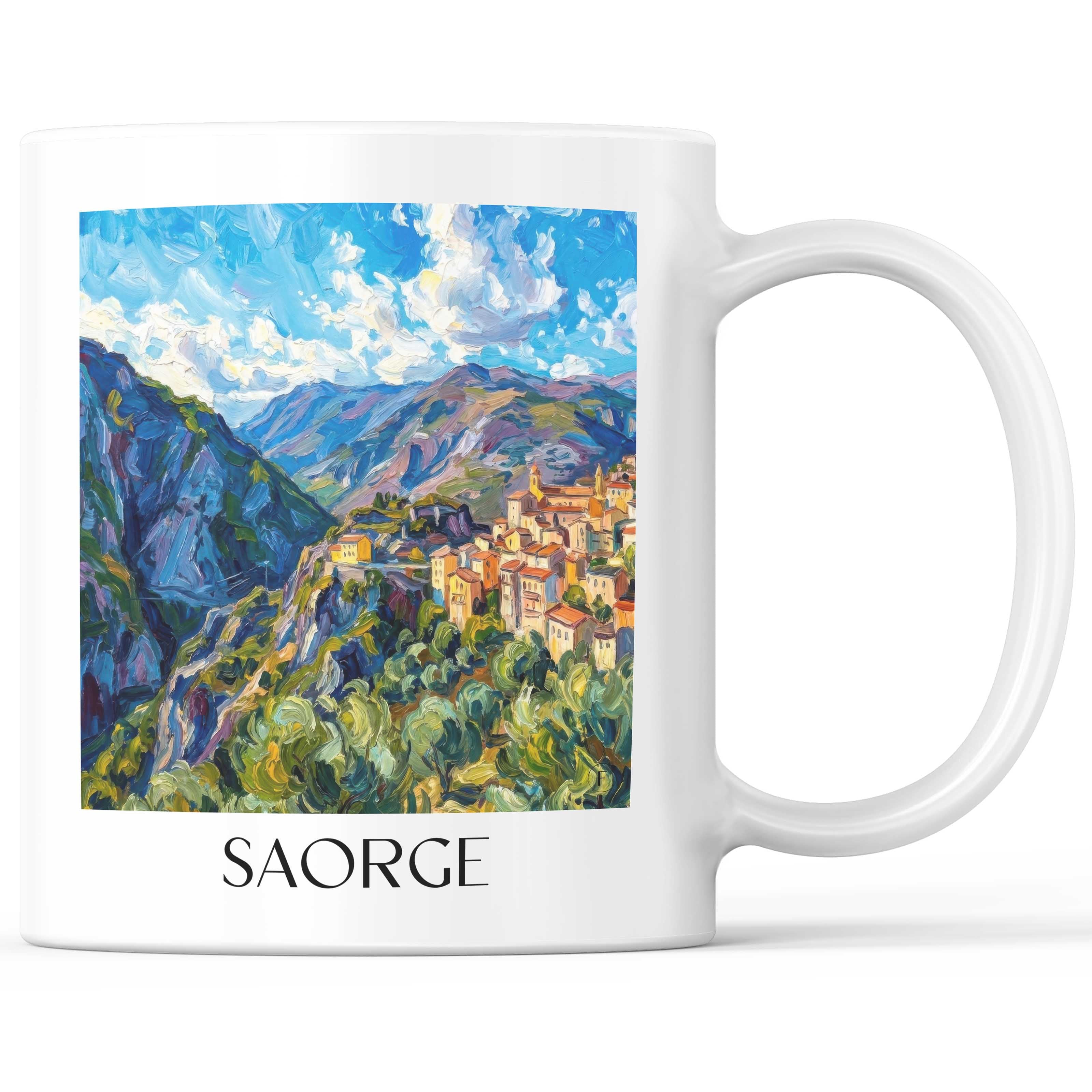 Saorge Kaffeebecher - Arrière-pays niçois - Frankreich Becher - Kaffeetasse im Ölgemälde Stil - favplace