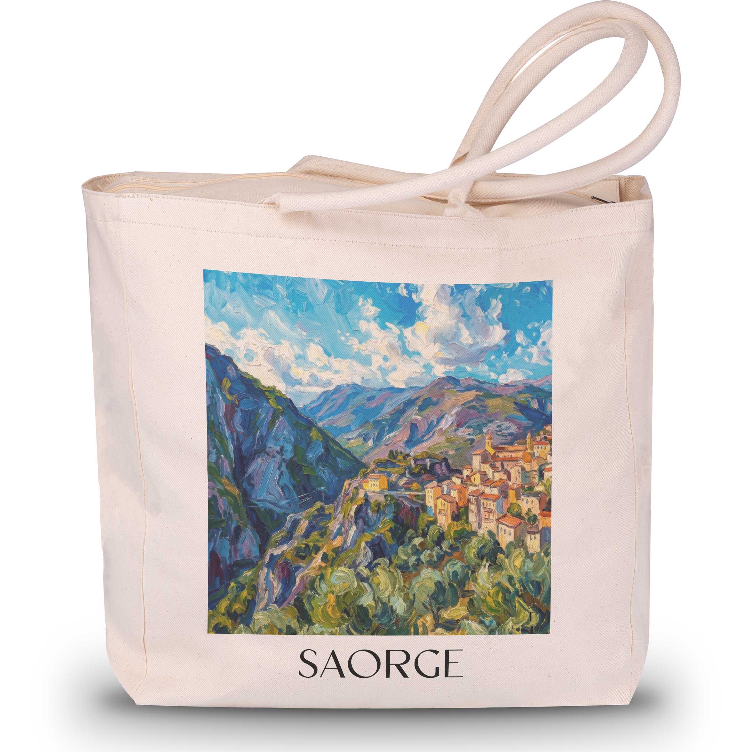 Saorge Shopping Bag - Nice Hinterland - France Tote Bag - Oil Painting Style Shopping Bag