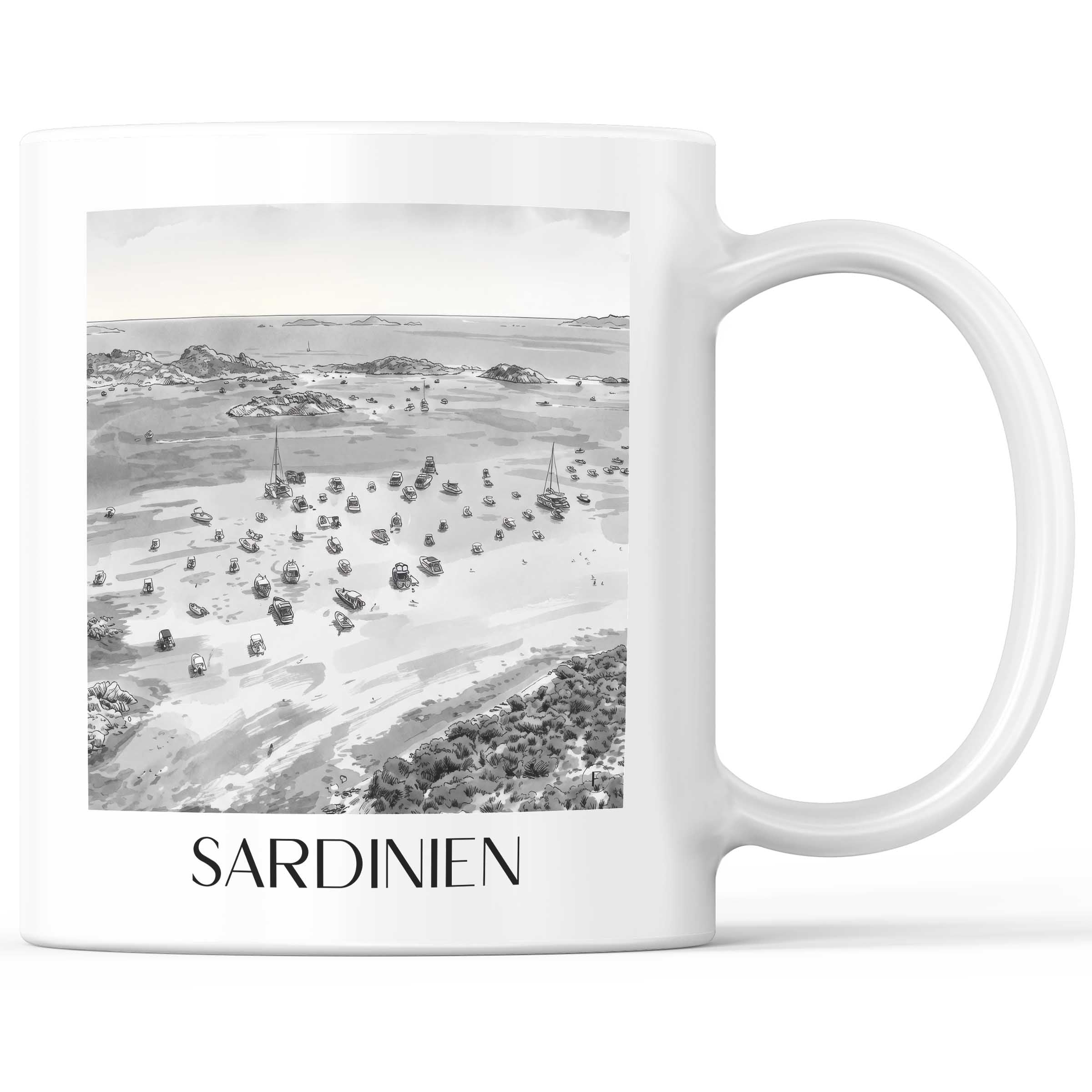 Sardinien - Italien Becher - Kaffeetasse im Aquarell Schwarz-Weiß Stil - favplace