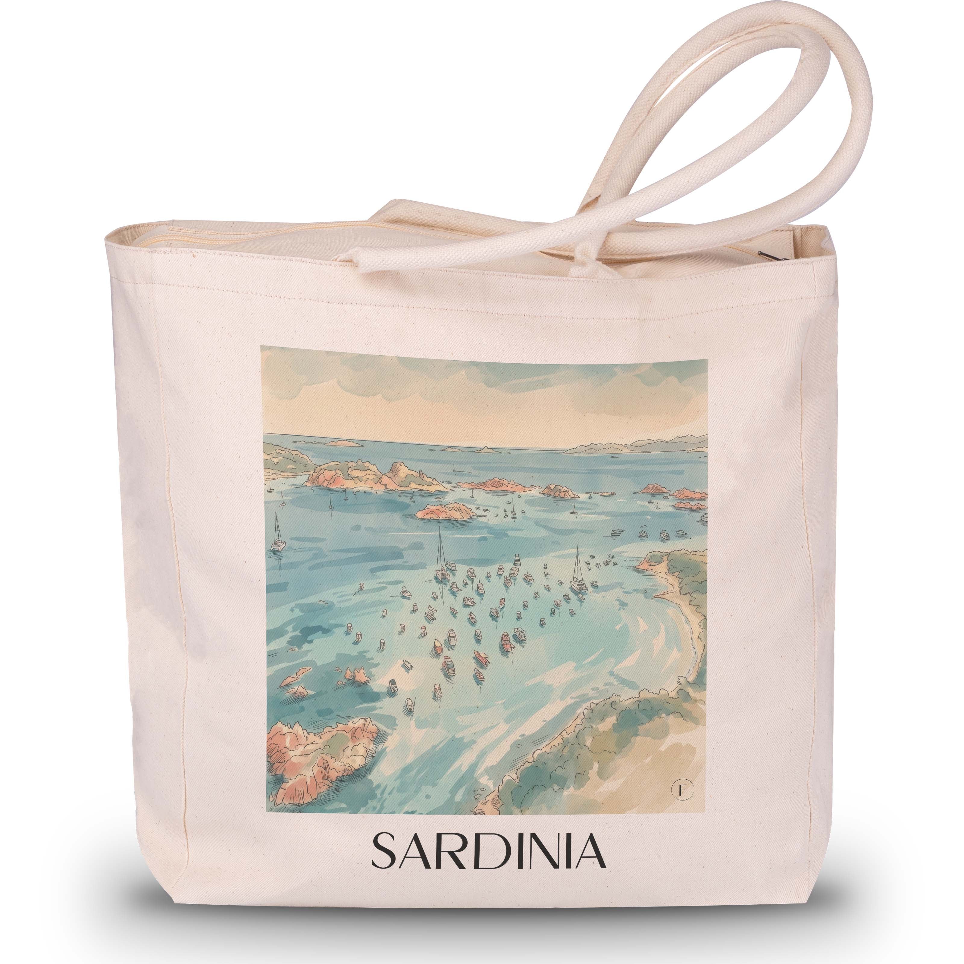 Sardinien - Italien Tote Bag - Einkaufstasche im Aquarell Stil - favplace