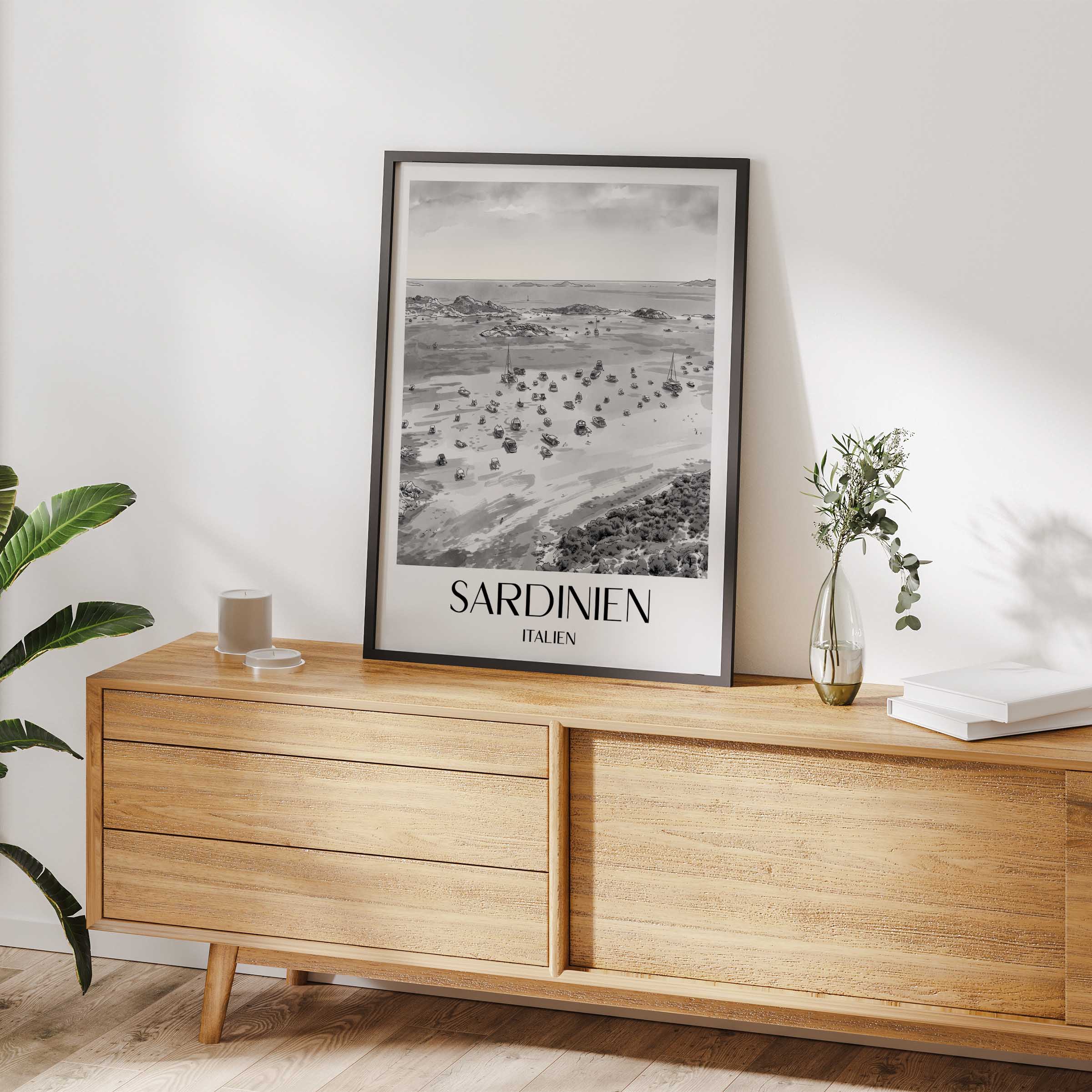 sardinien-italien-poster-aquarell-schwarz-weiss