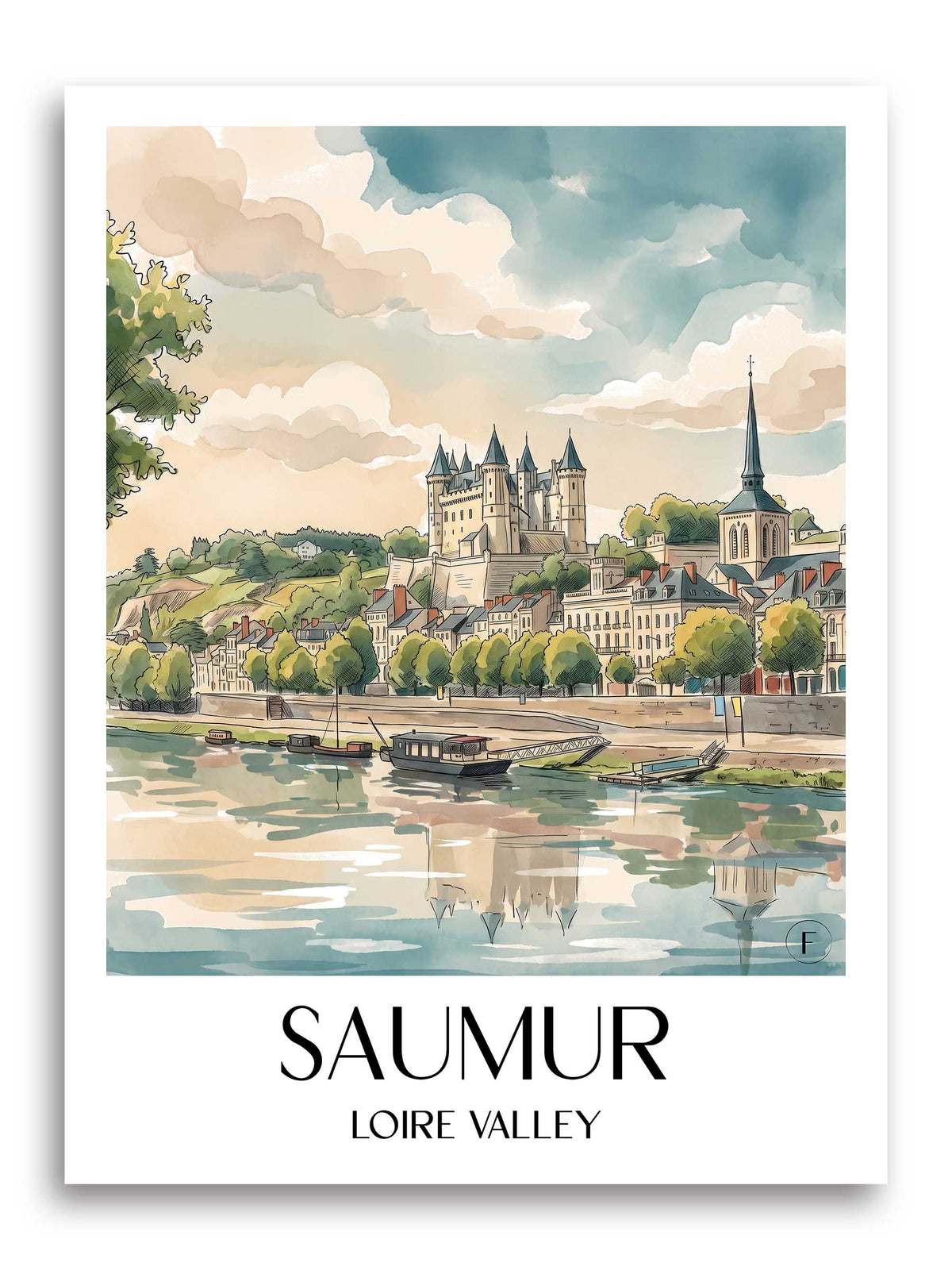 Saumur Poster - Val de Loire - Frankreich Kunstdruck - Aquarell von A4 bis A1