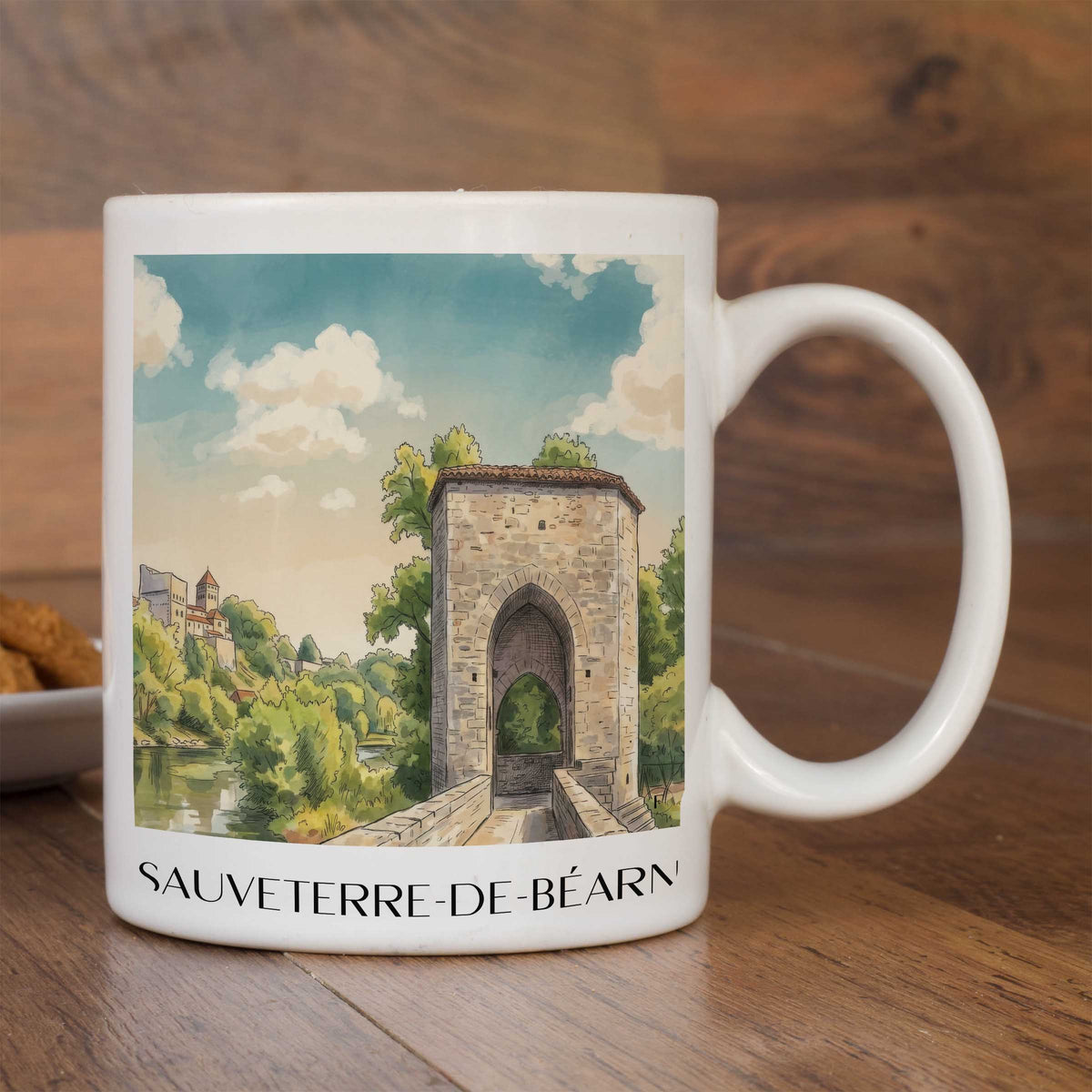 sauveterre-de-béarn-béarn-frankreich-kaffeebecher-aquarell