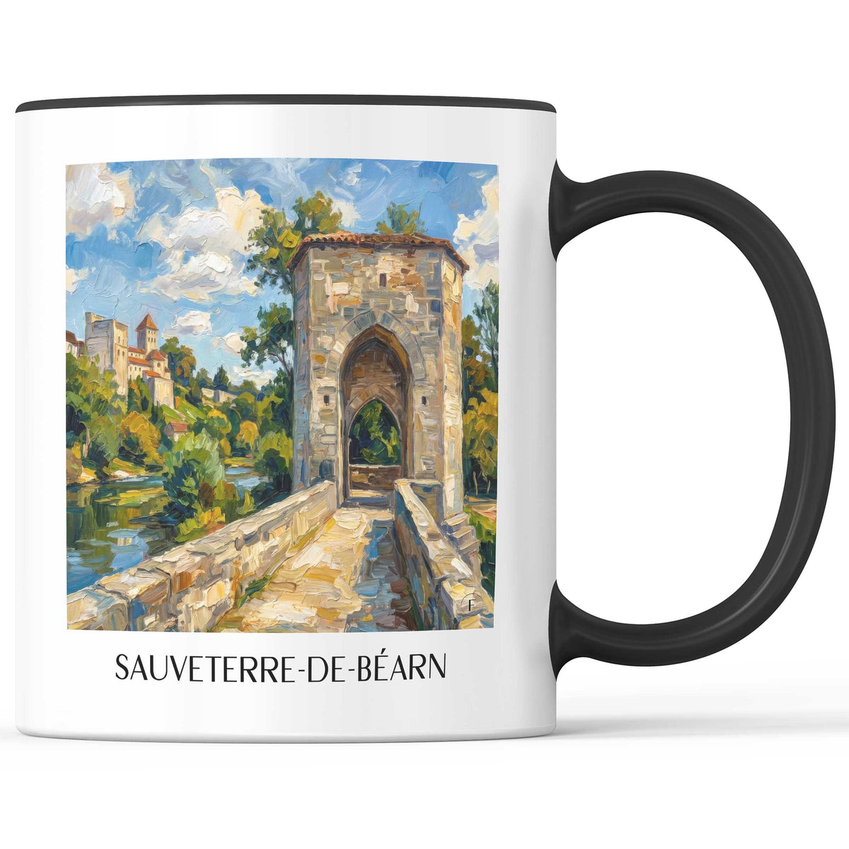 sauveterre-de-béarn-béarn-frankreich-kaffeebecher-oil-painting-oelgemaelde