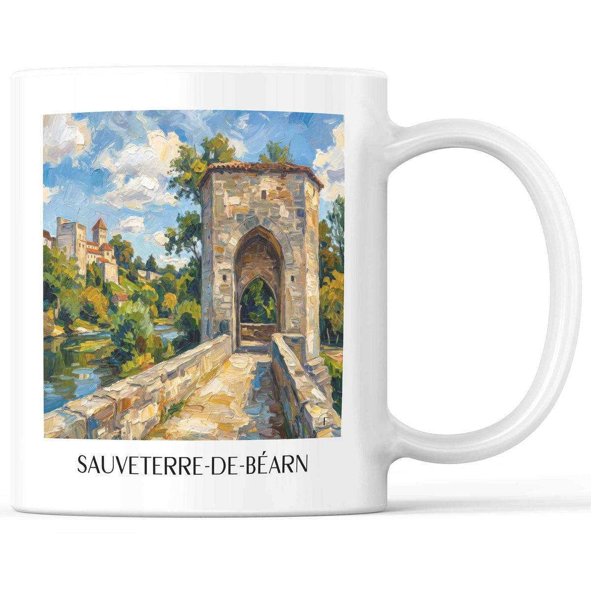 Sauveterre-de-Béarn Kaffeebecher - Béarn - Frankreich Becher - Kaffeetasse im Ölgemälde Stil - favplace