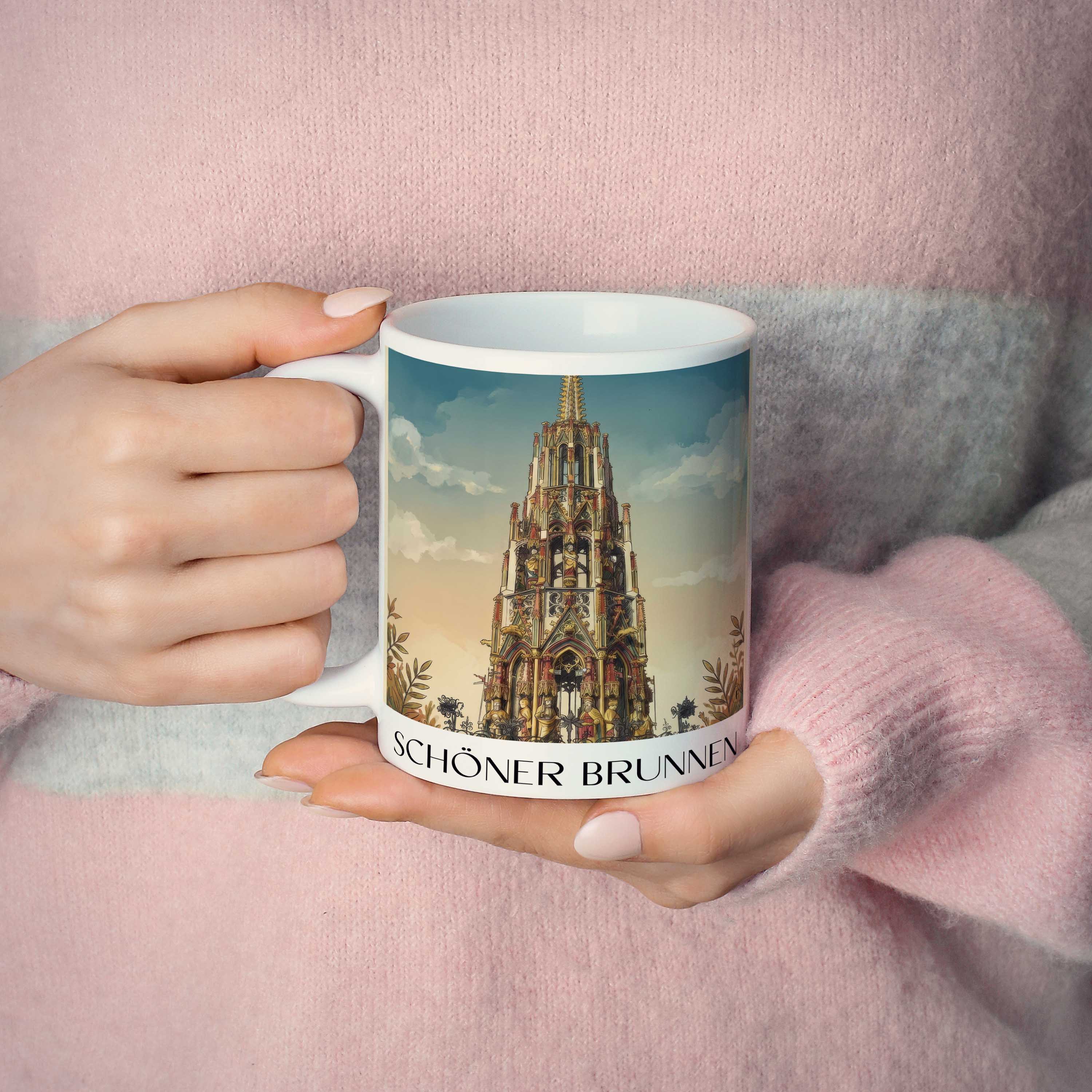 schöner-brunnen-nürnberg-deutschland-kaffeebecher-aquarell