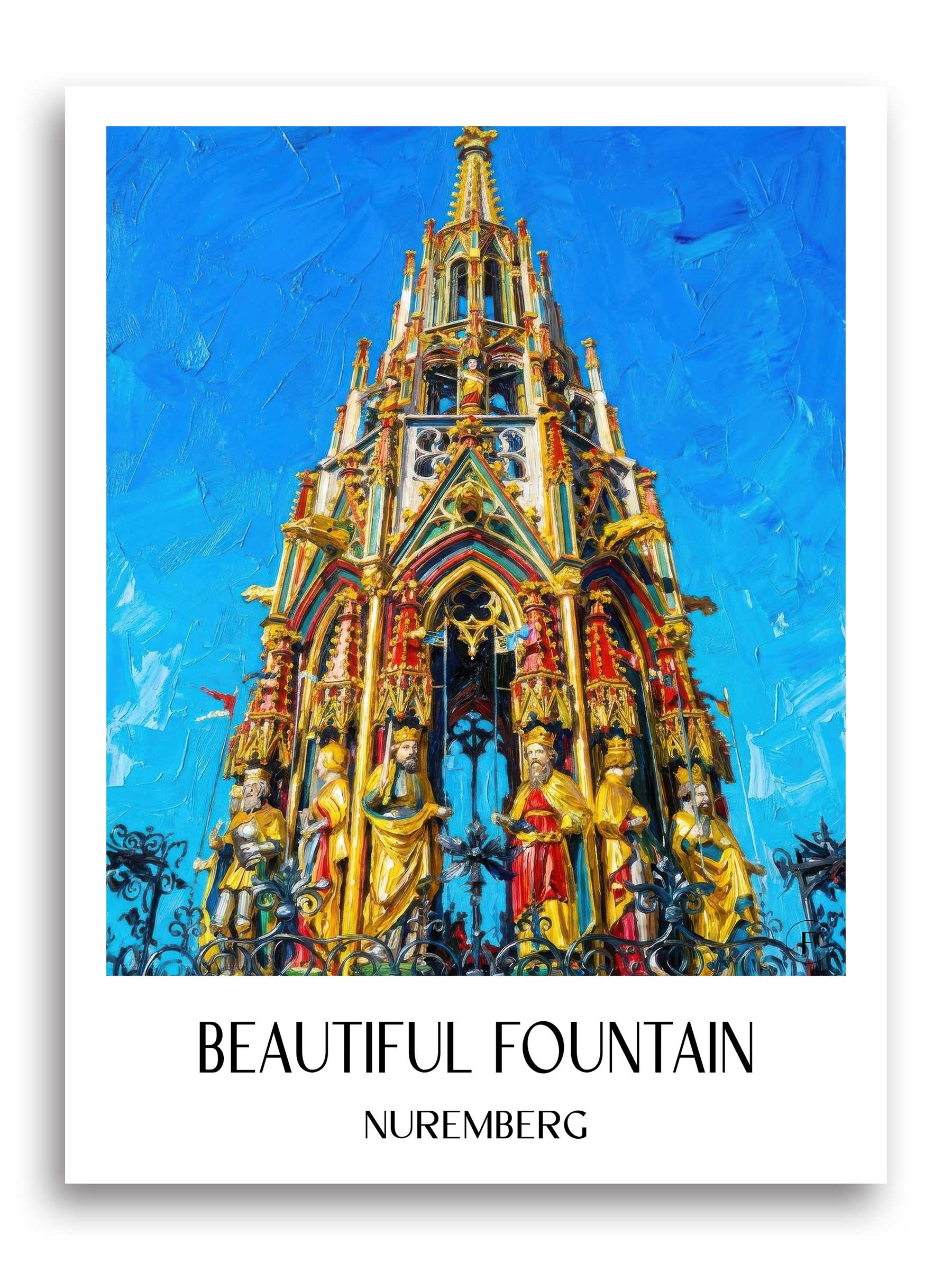 Schöner Brunnen Poster - Nürnberg - Deutschland Kunstdruck - Ölgemälde von A4 bis A1 - favplace