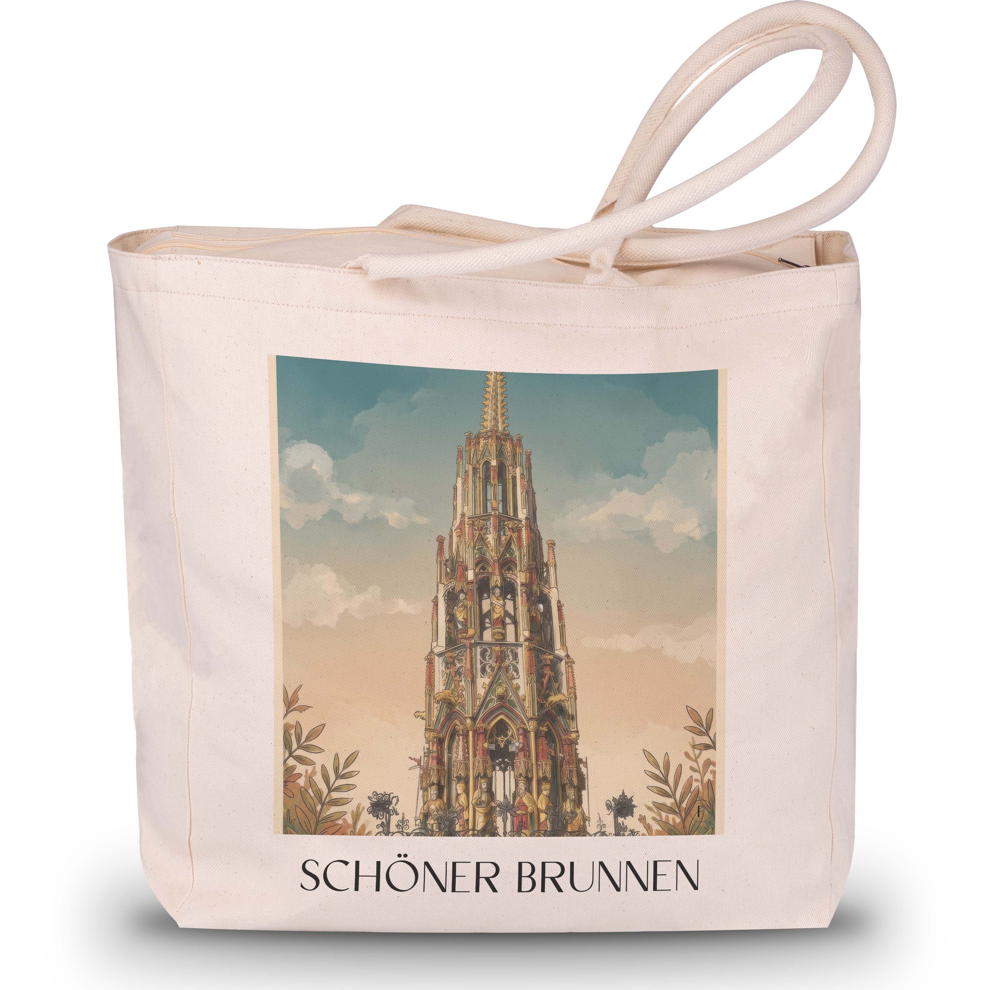 schöner-brunnen-nürnberg-deutschland-einkaufstasche-aquarell