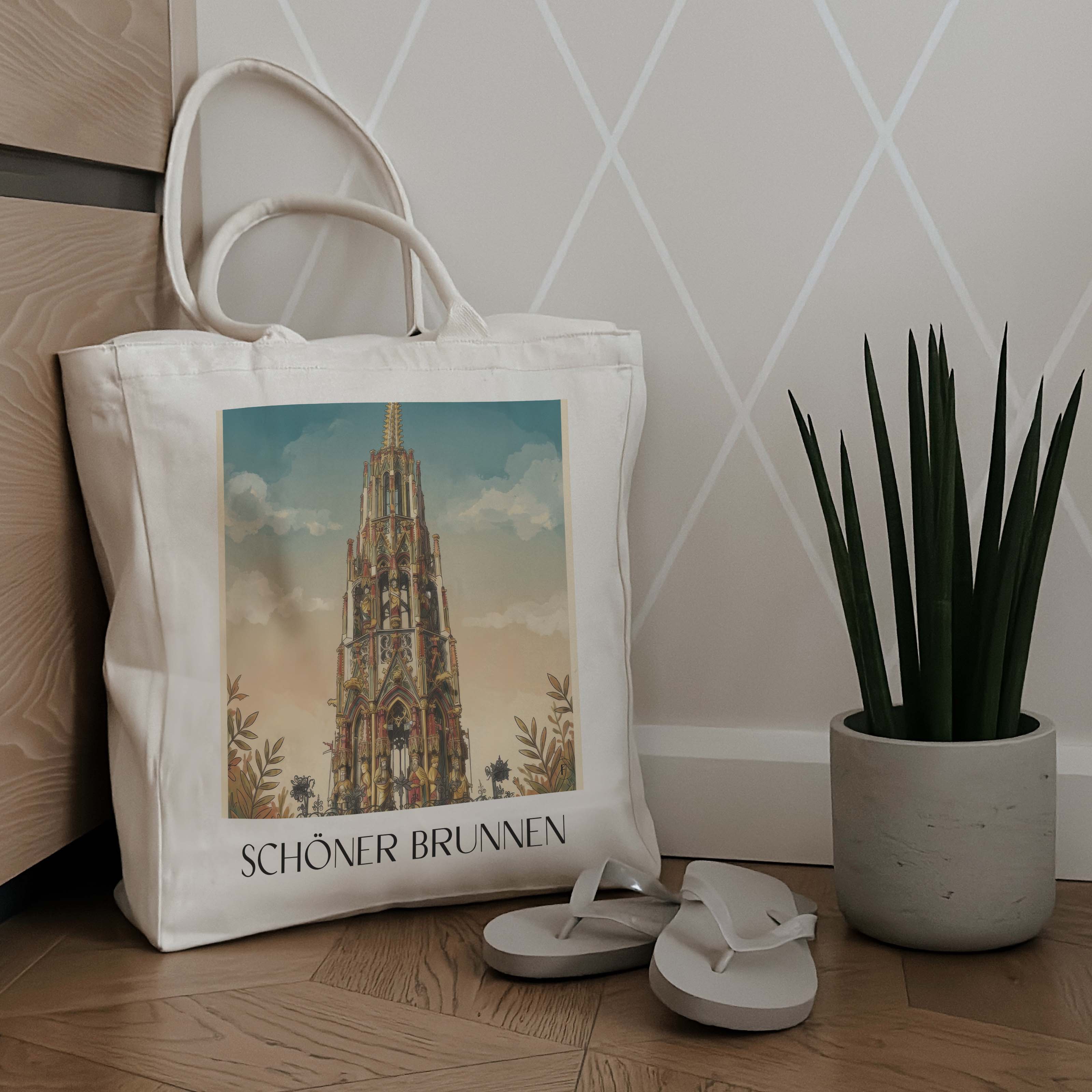 schöner-brunnen-nürnberg-deutschland-einkaufstasche-aquarell