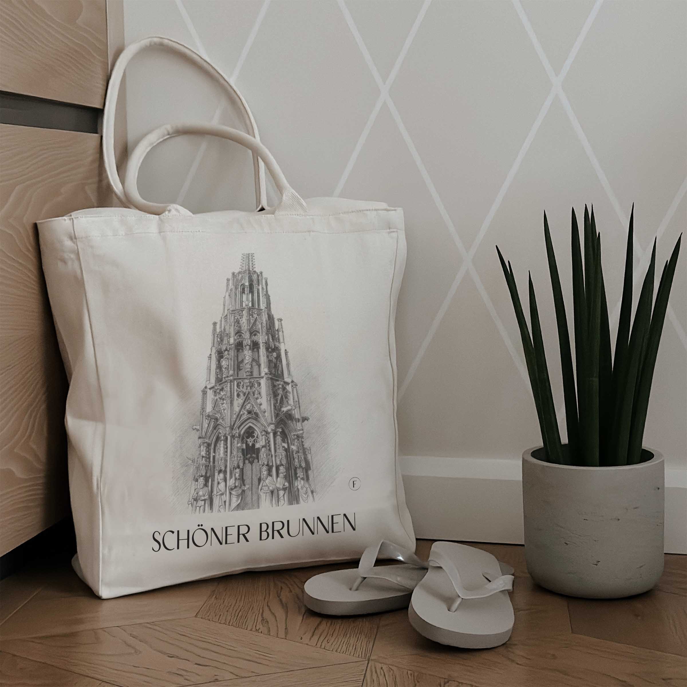 schöner-brunnen-nürnberg-deutschland-einkaufstasche-bleistift-zeichnung-drawing