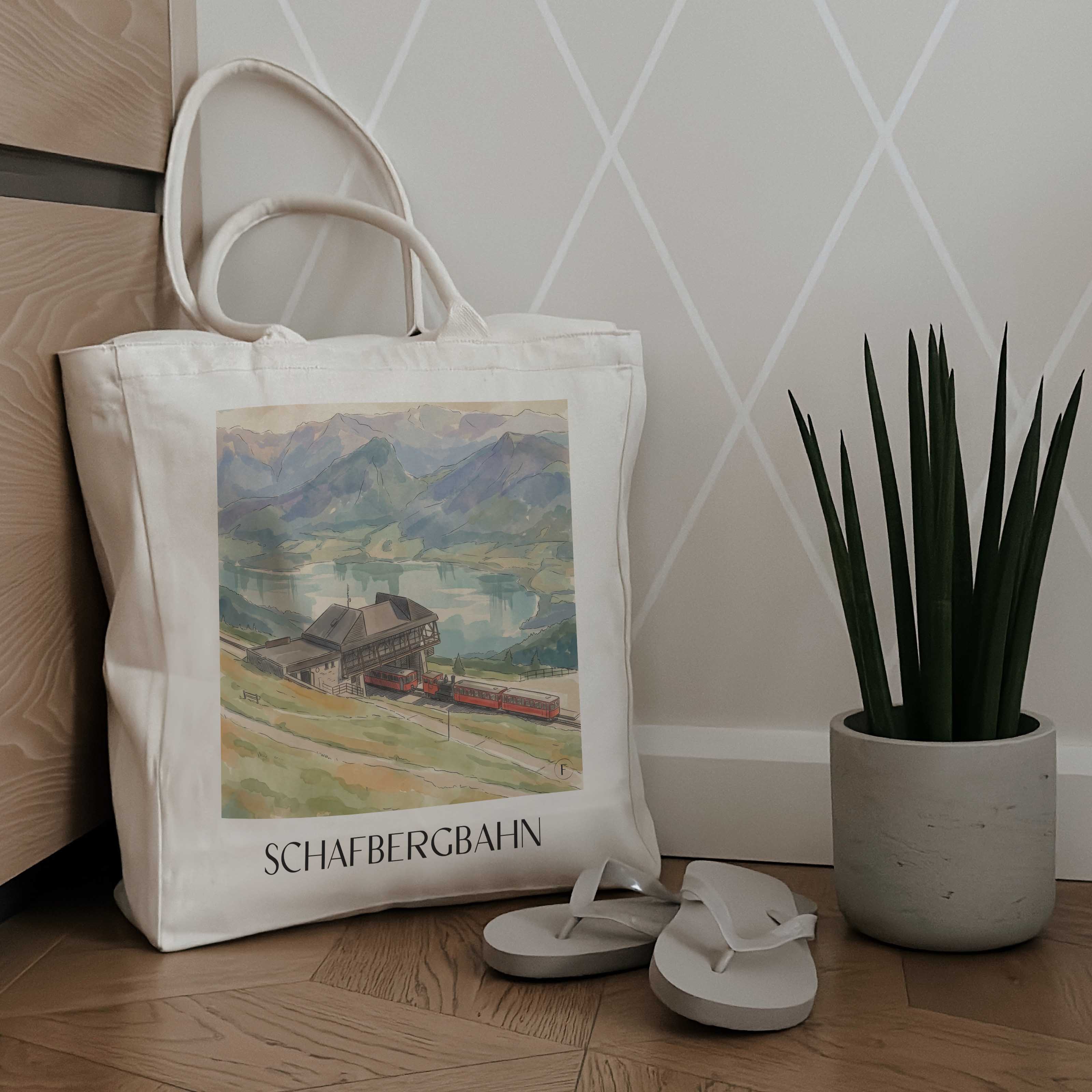 schafbergbahn-st.-wolfgang-österreich-einkaufstasche-aquarell