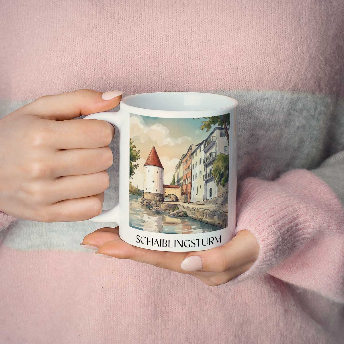 schaiblingsturm-passau-deutschland-kaffeebecher-aquarell