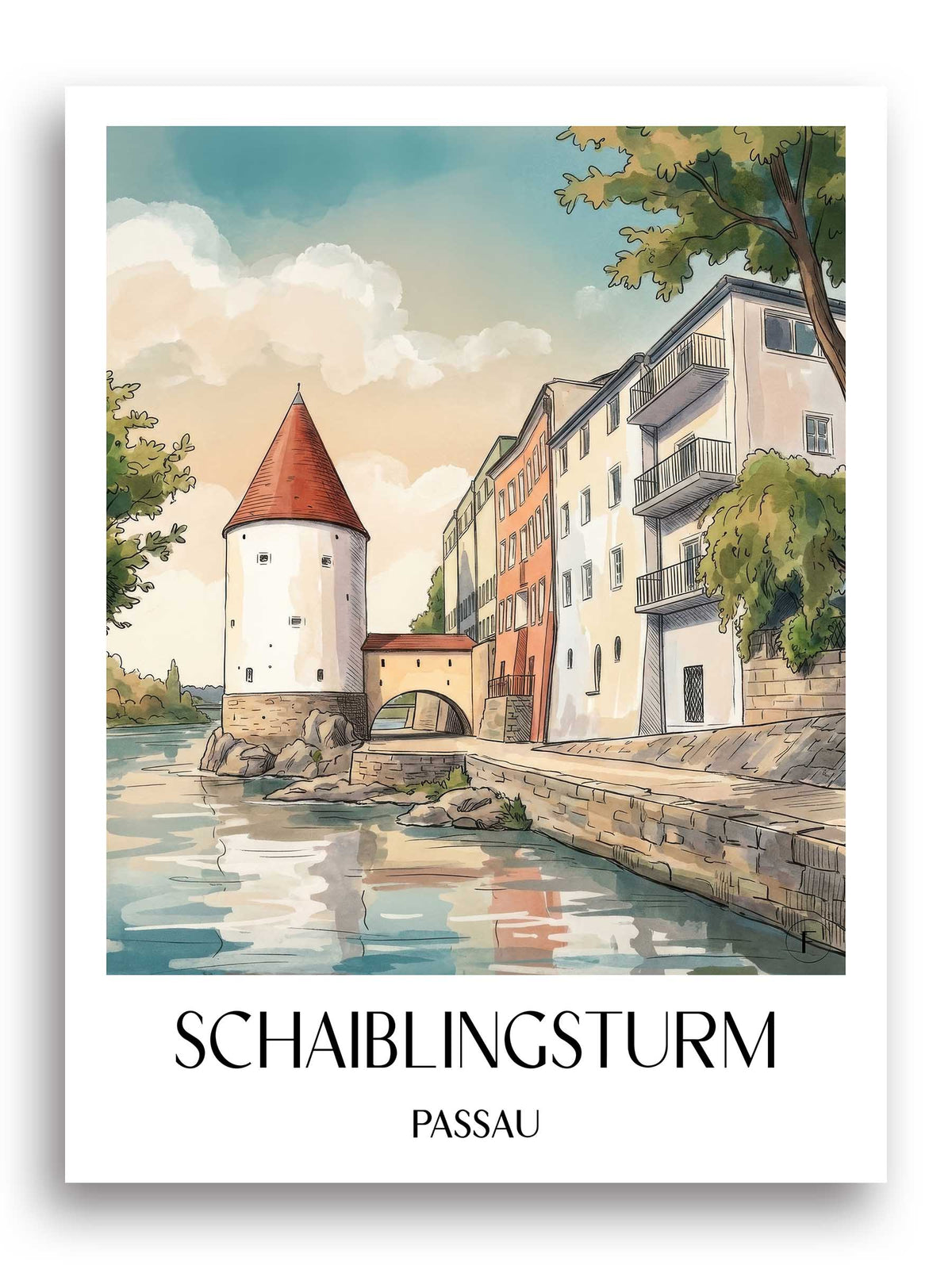 schaiblingsturm-passau-deutschland-poster-aquarell