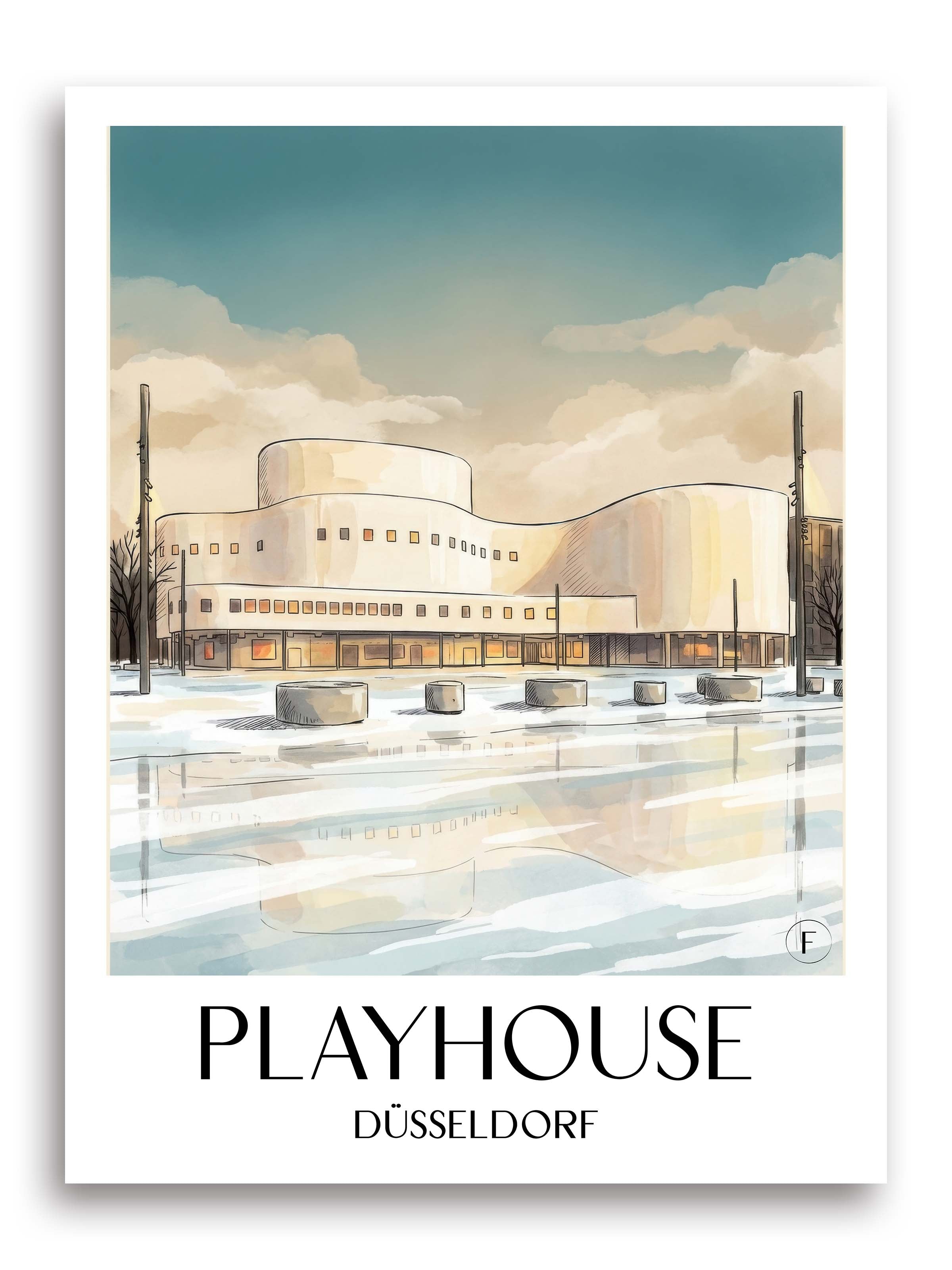 Schauspielhaus Poster - Düsseldorf - Deutschland Kunstdruck - Aquarell von A4 bis A1 - favplace