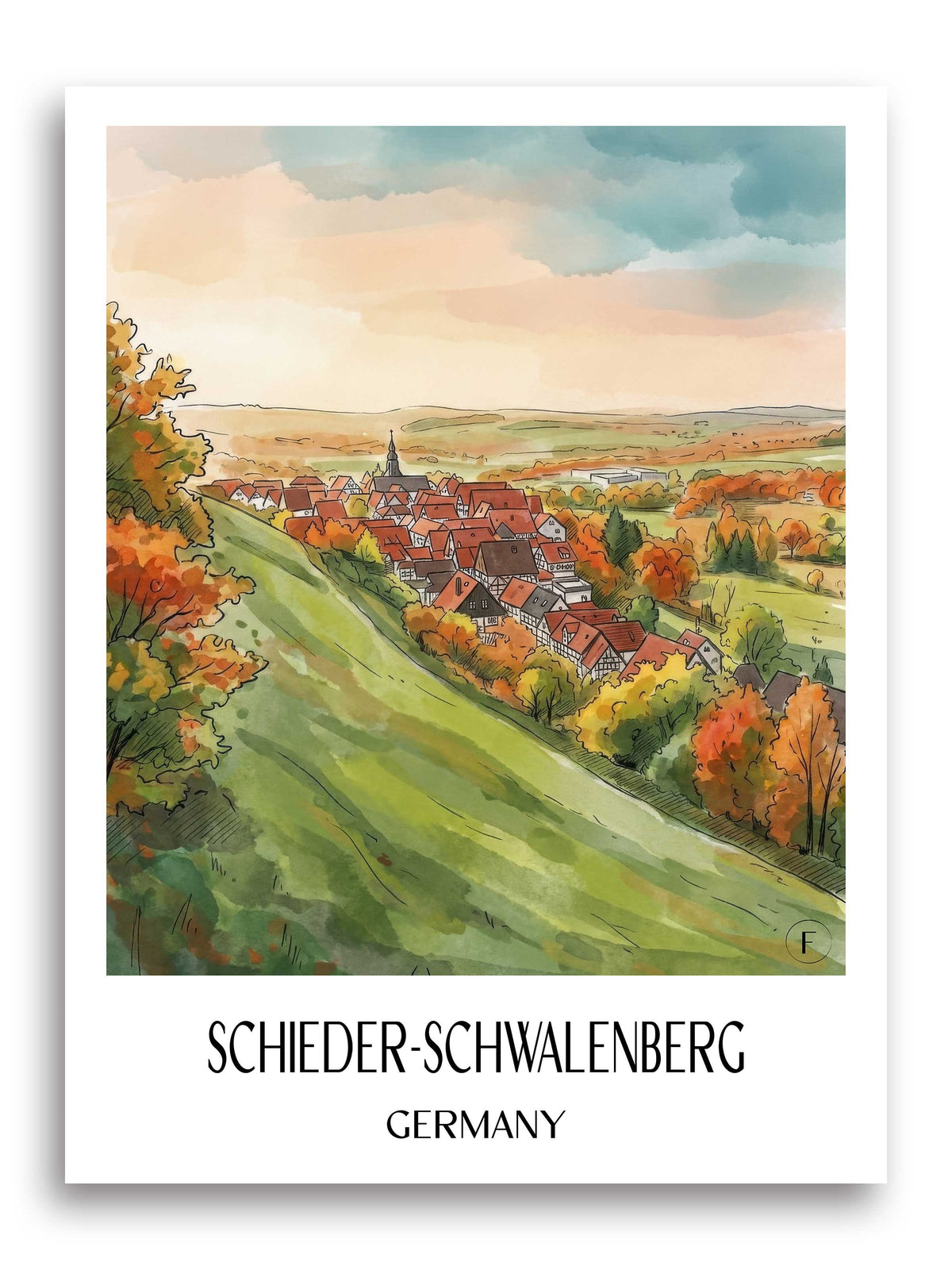 Schieder-Schwalenberg Poster - Ostwestfalen-Lippe - Deutschland Kunstdruck - Aquarell von A4 bis A1 - favplace