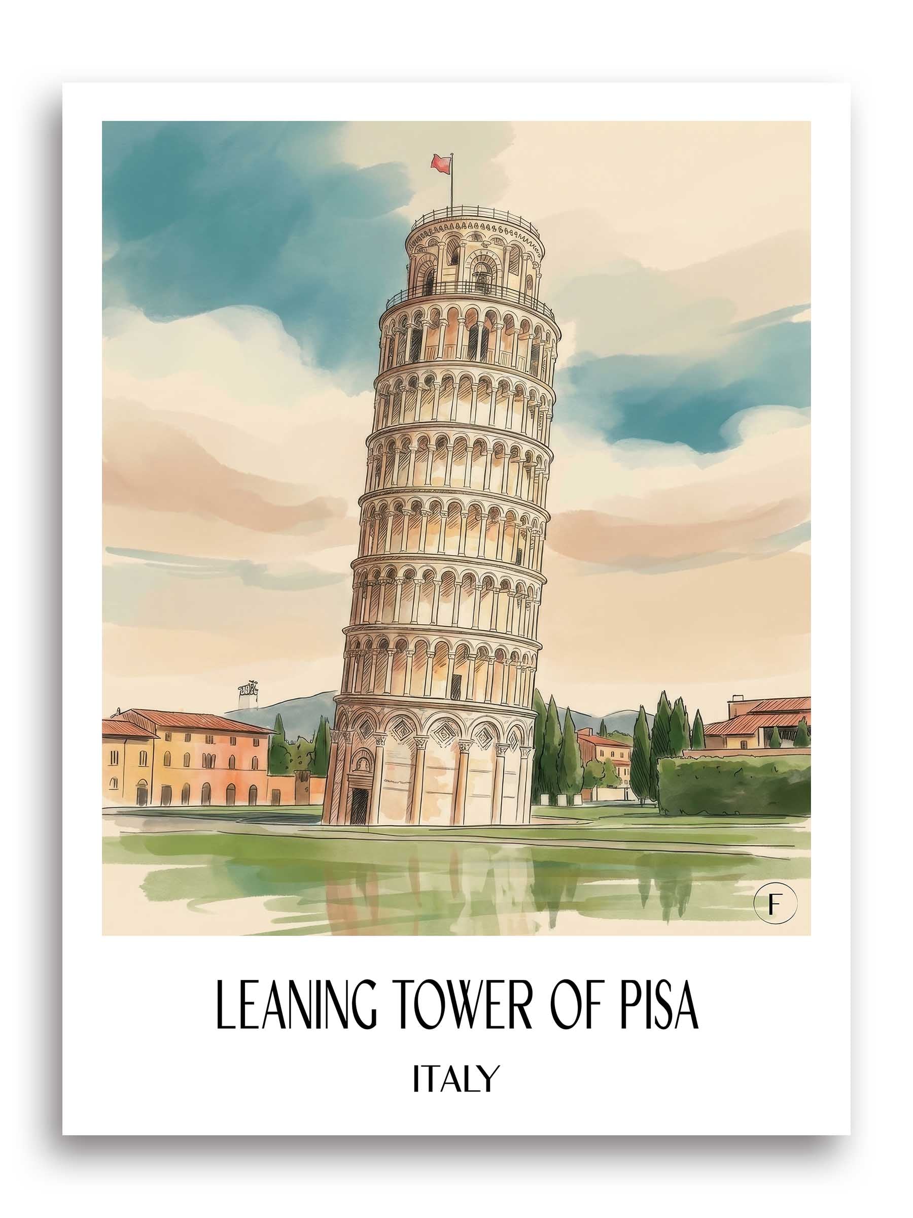 Schiefer Turm von Pisa Poster - Toskana - Italien Kunstdruck - Aquarell von A4 bis A1 - favplace