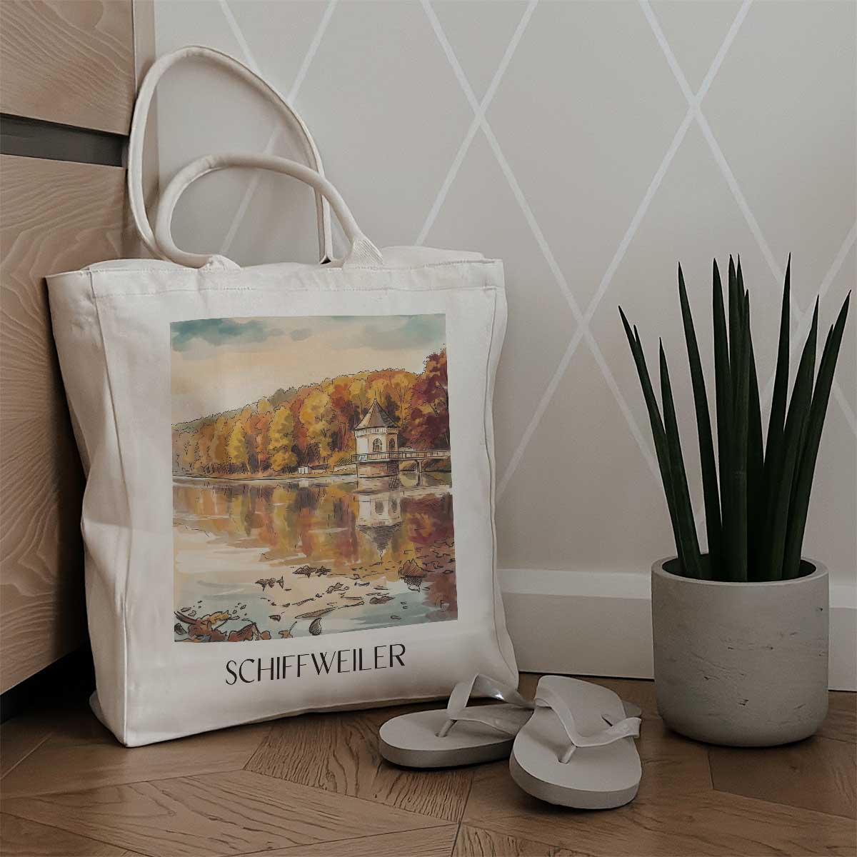 schiffweiler-saarpfalz-deutschland-einkaufstasche-aquarell