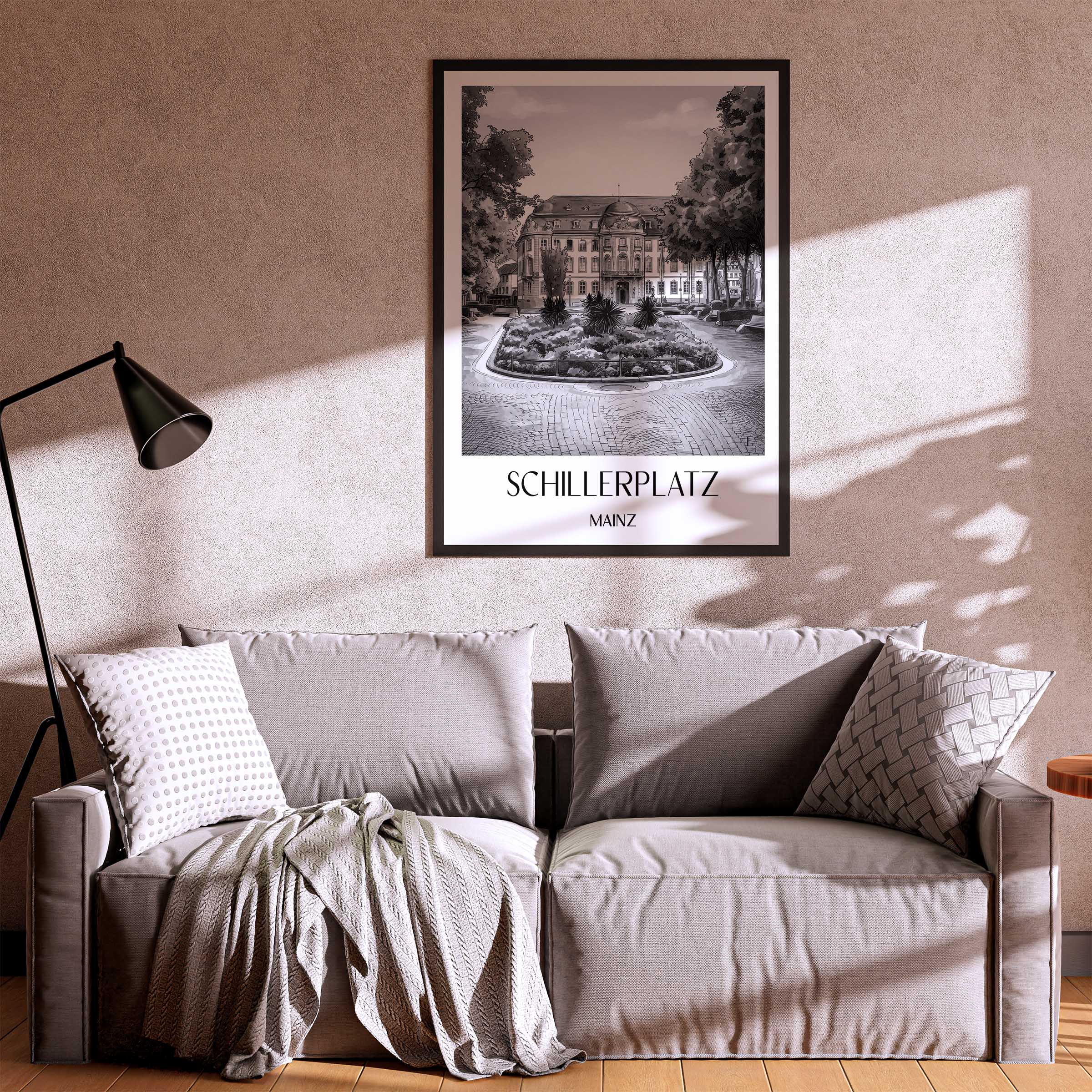 schillerplatz-mainz-deutschland-poster-aquarell-schwarz-weiss