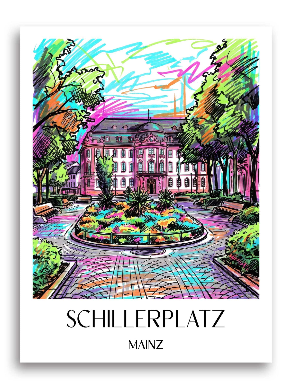 Schillerplatz Poster - Mainz - Deutschland Kunstdruck - Tag Graffiti von A4 bis A1 - favplace