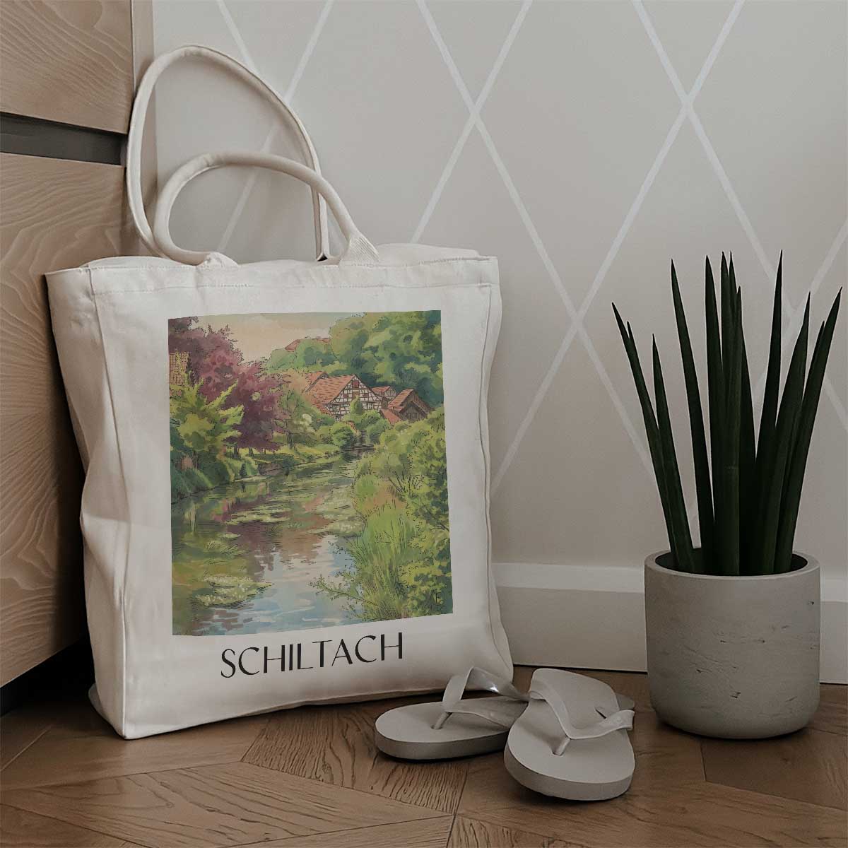 schiltach-schwarzwald-deutschland-einkaufstasche-aquarell