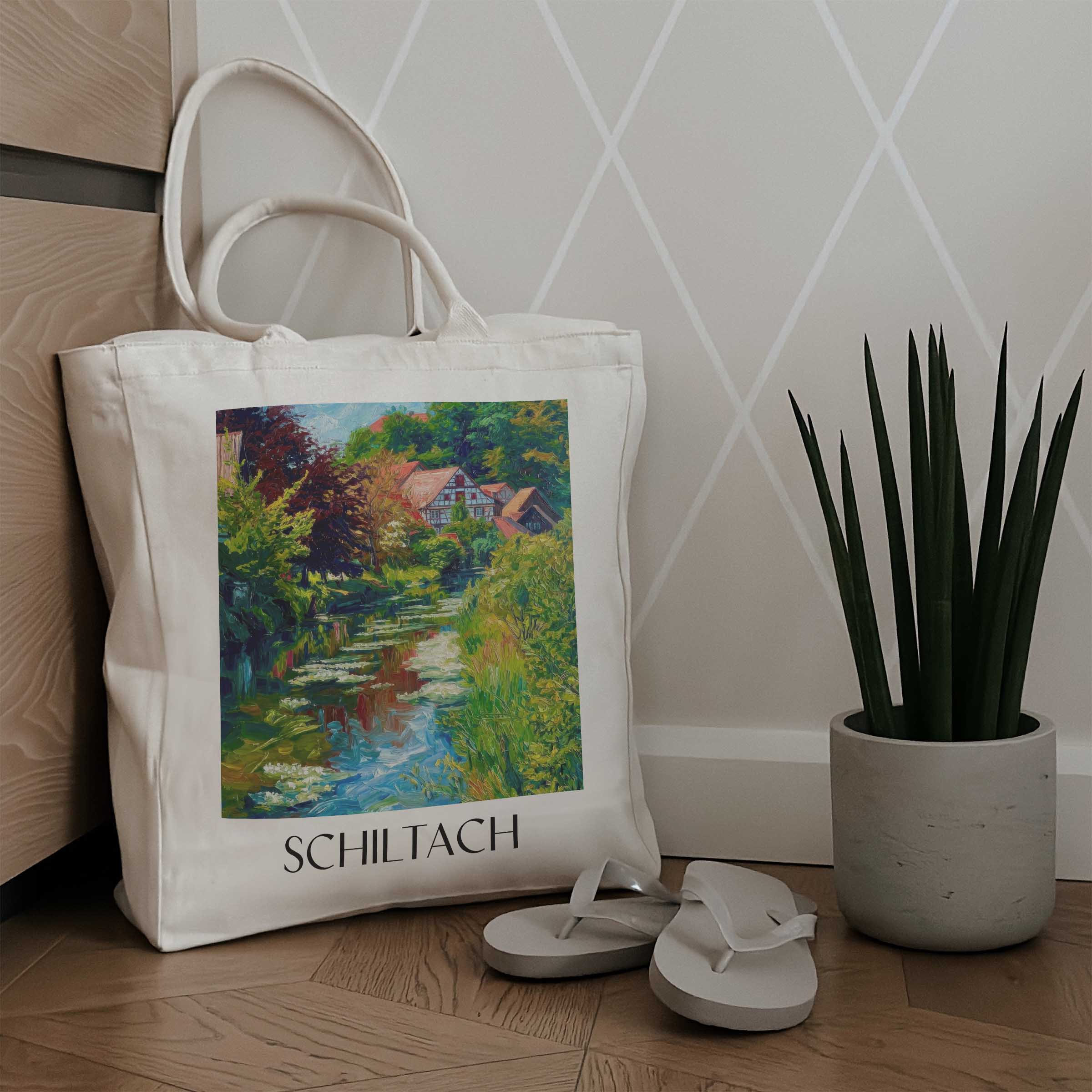 schiltach-schwarzwald-deutschland-einkaufstasche-oil-painting-oelgemaelde