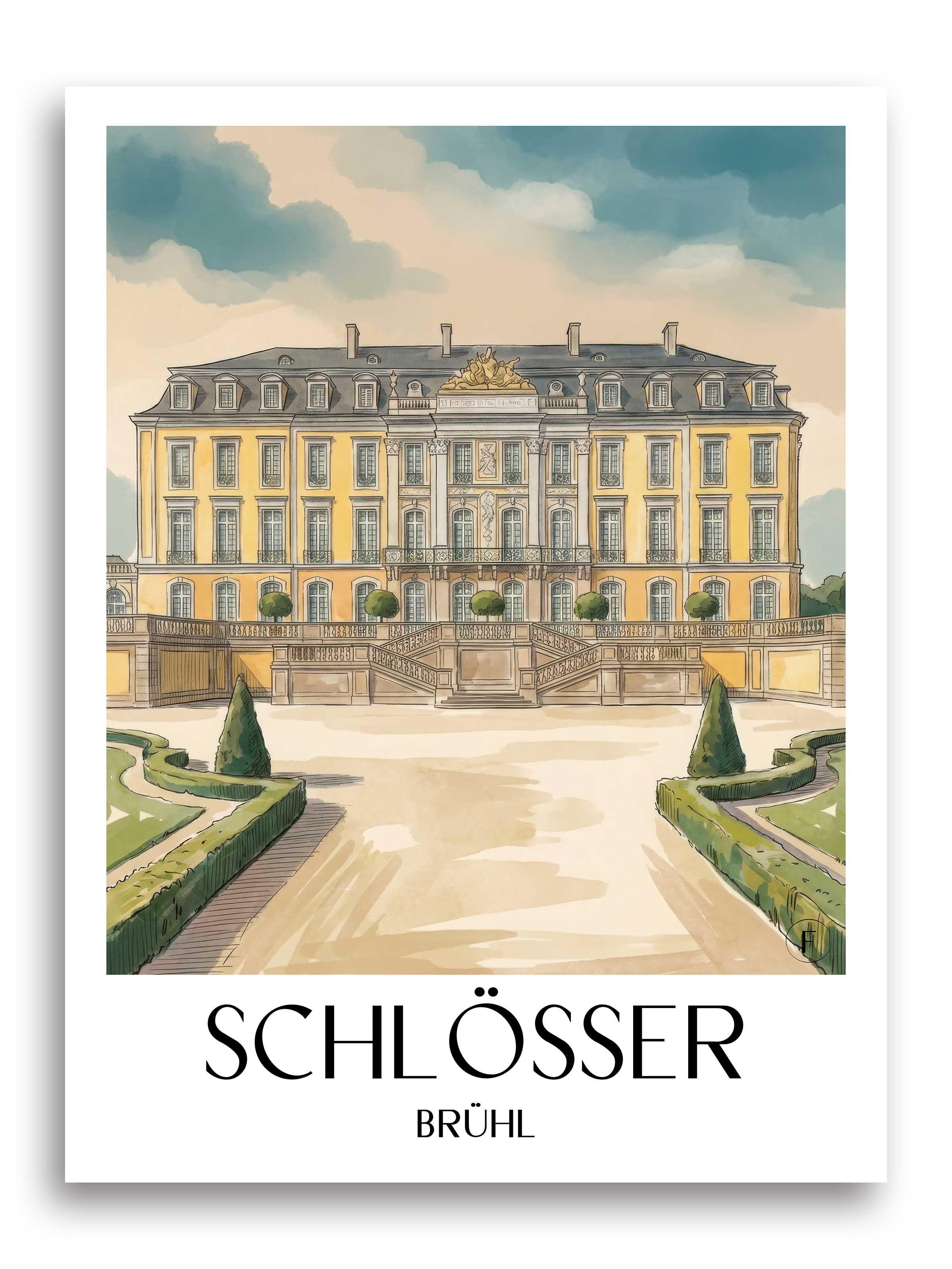 Schlösser Poster - Brühl - Deutschland Kunstdruck - Aquarell von A4 bis A1 - favplace