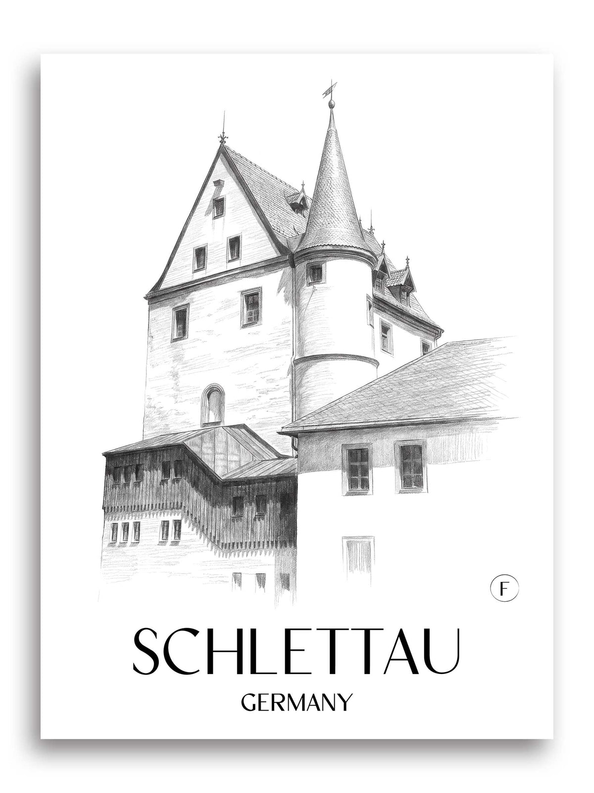 Schlettau Poster - Erzgebirge - Deutschland Kunstdruck - Zeichnung von A4 bis A1 - favplace