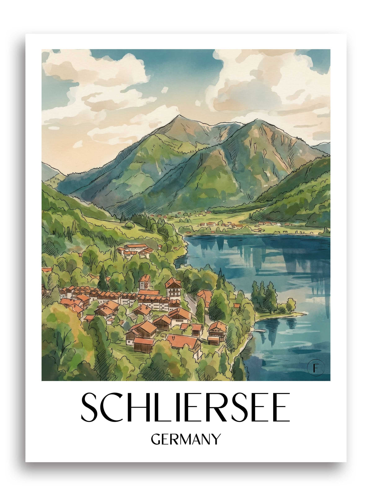 Schliersee Poster - Bayern - Deutschland Kunstdruck - Aquarell von A4 bis A1 - favplace