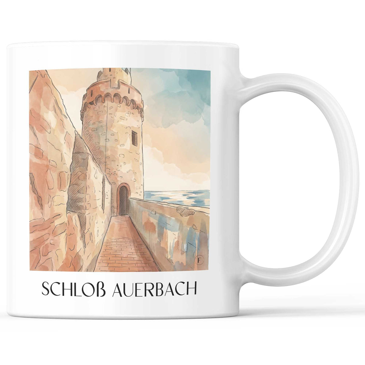 Schloß Auerbach Kaffeebecher - Bensheim - Deutschland Becher - Kaffeetasse im Aquarell Stil - favplace