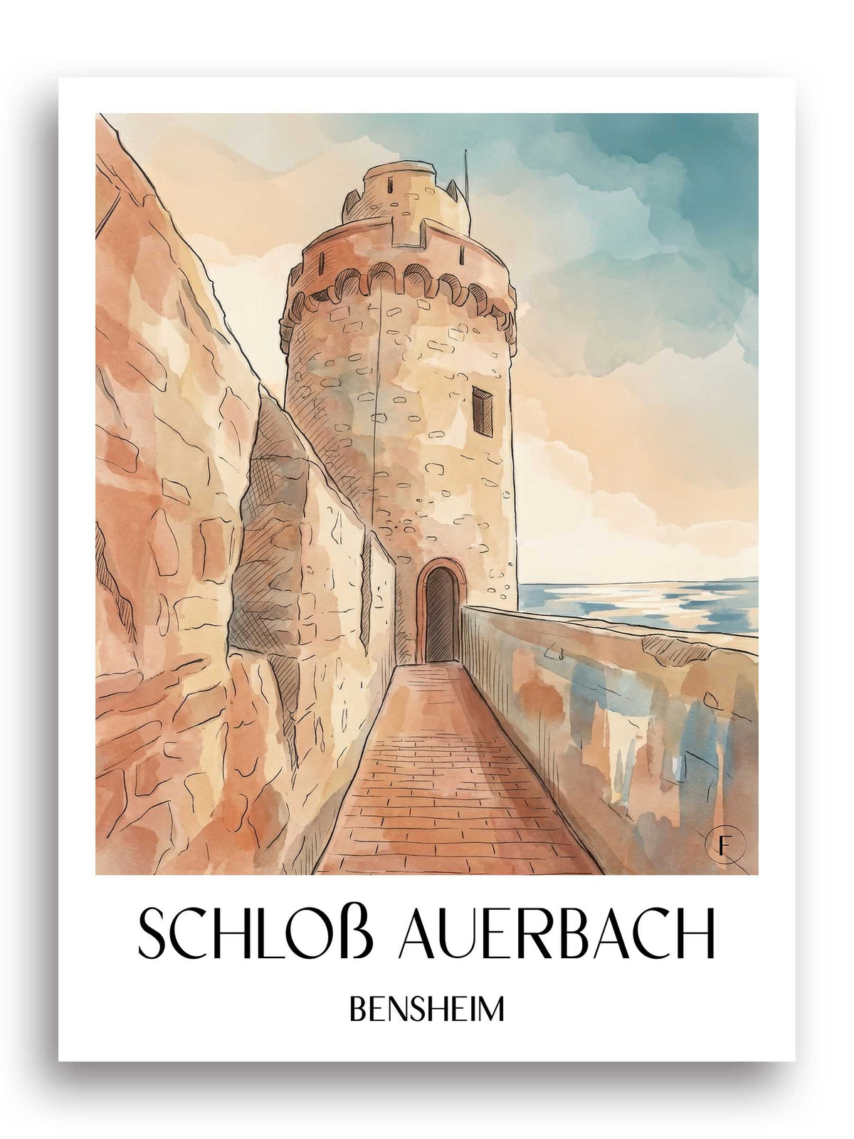 schloß-auerbach-bensheim-deutschland-poster-aquarell