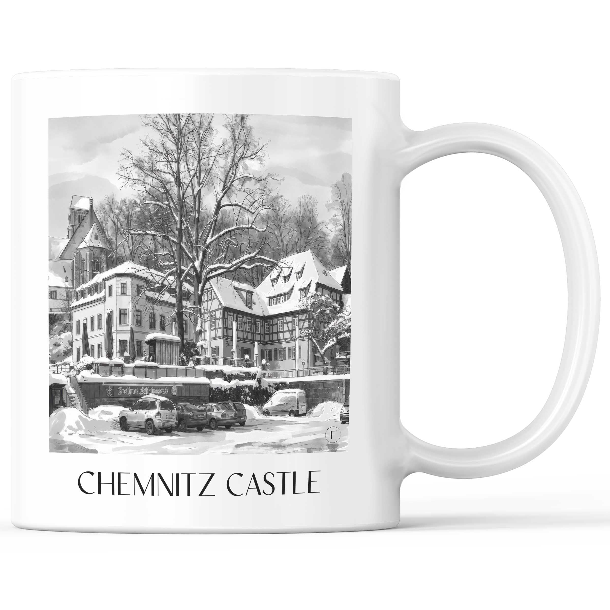 Schloßchemnitz Kaffeebecher - Chemnitz - Deutschland Becher - Kaffeetasse im Aquarell Schwarz-Weiß Stil - favplace