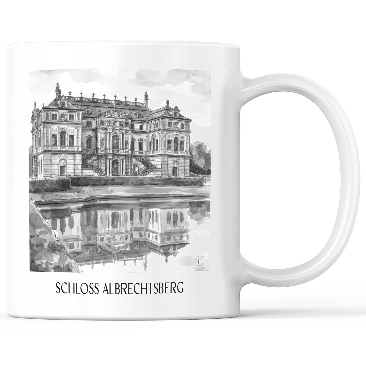 Schloss Albrechtsberg Kaffeebecher - Dresden - Deutschland Becher - Kaffeetasse im Aquarell Schwarz-Weiß Stil - favplace