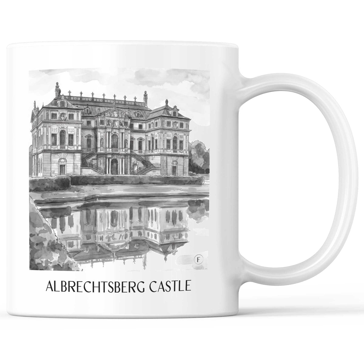 Schloss Albrechtsberg Kaffeebecher - Dresden - Deutschland Becher - Kaffeetasse im Aquarell Schwarz-Weiß Stil - favplace
