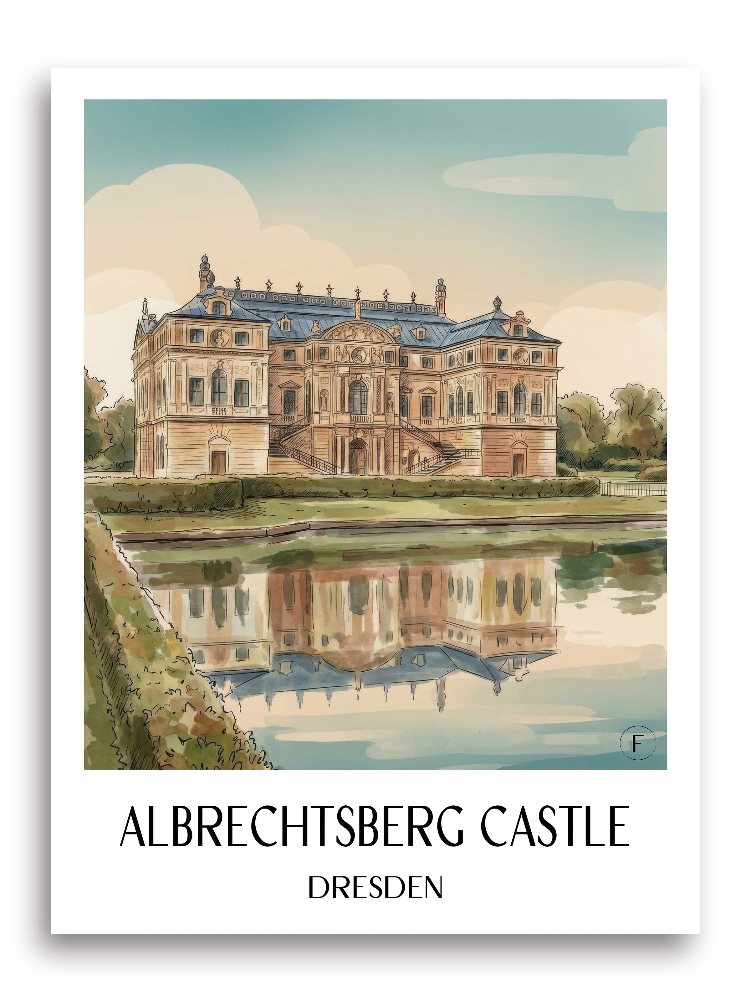 Schloss Albrechtsberg Poster - Dresden - Deutschland Kunstdruck - Aquarell von A4 bis A1 - favplace