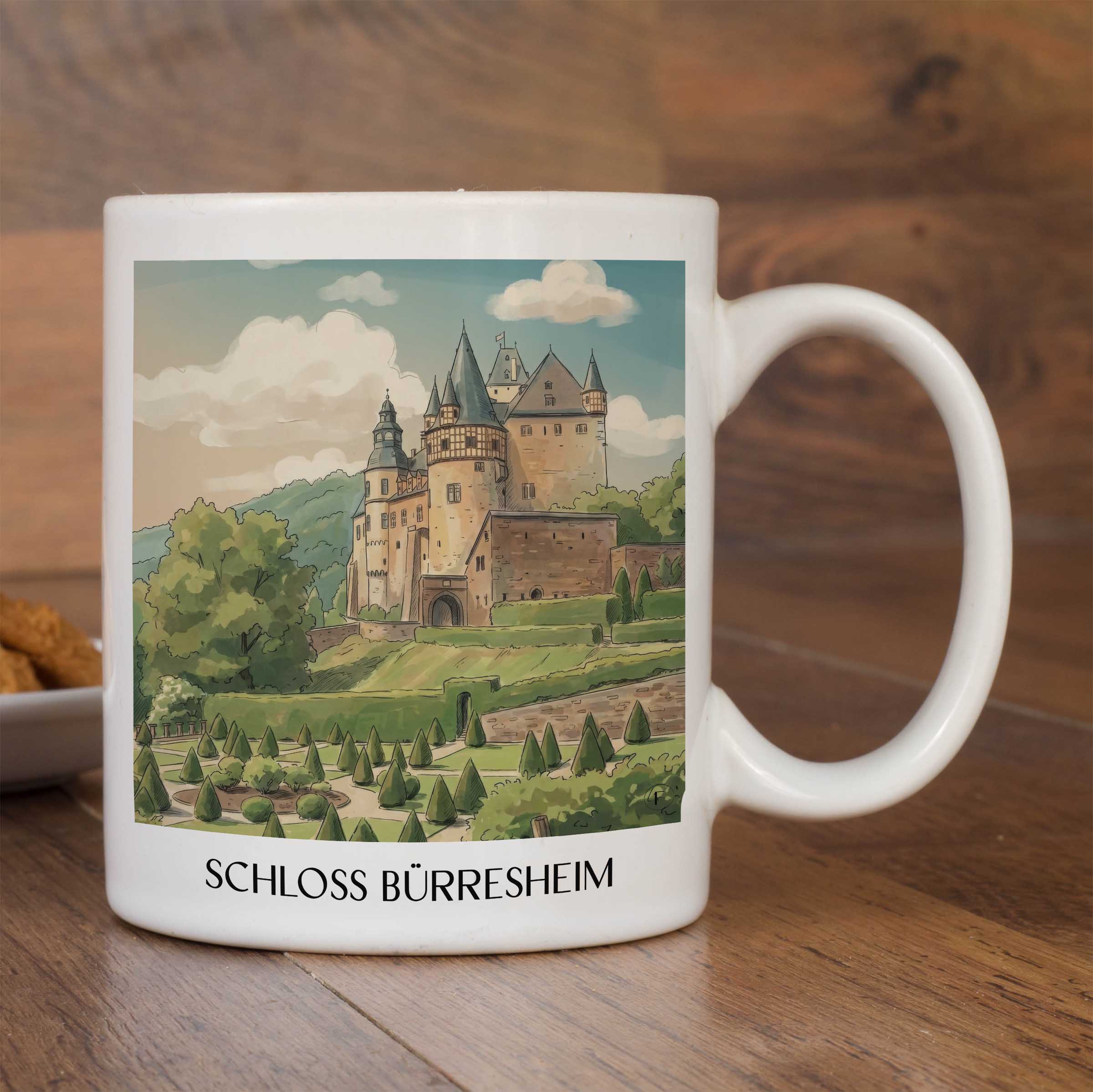 schloss-bürresheim-eifel-deutschland-kaffeebecher-aquarell