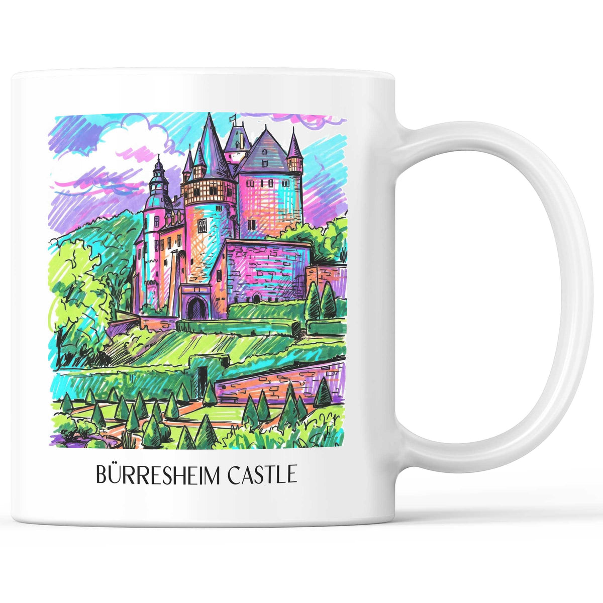 Schloss Bürresheim Kaffeebecher - Eifel - Deutschland Becher - Kaffeetasse im Tag Graffiti Stil - favplace